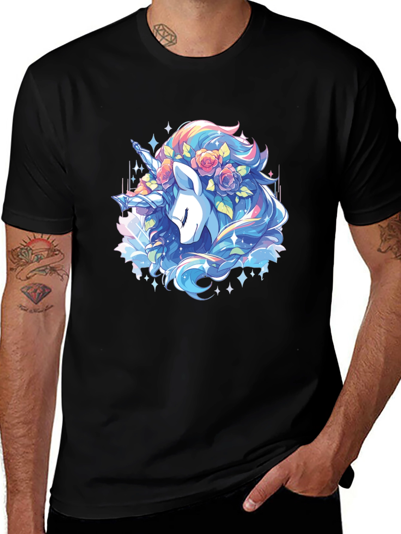 Unicorn Floral T-Shirt - Black