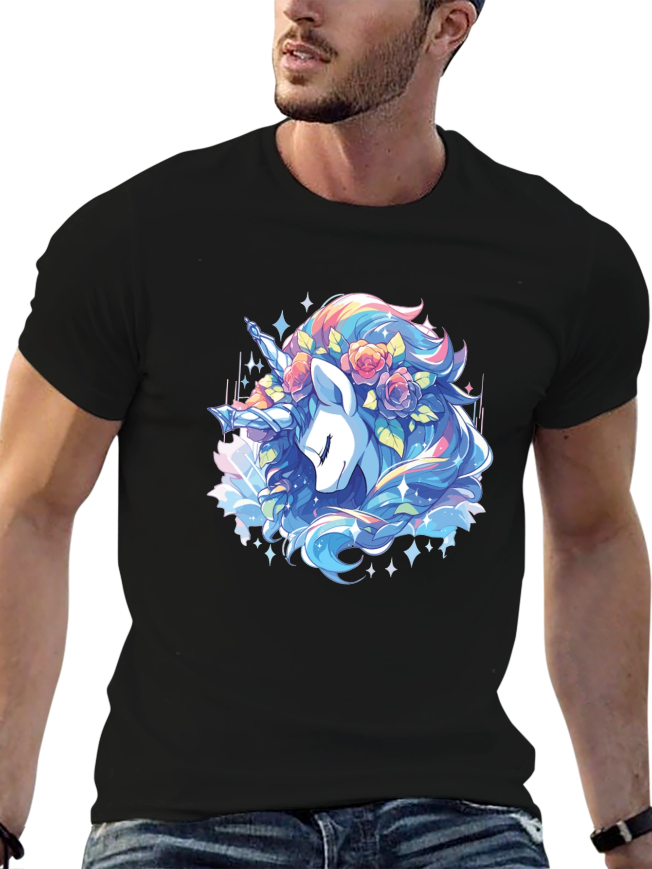 Unicorn Floral T-Shirt - Black