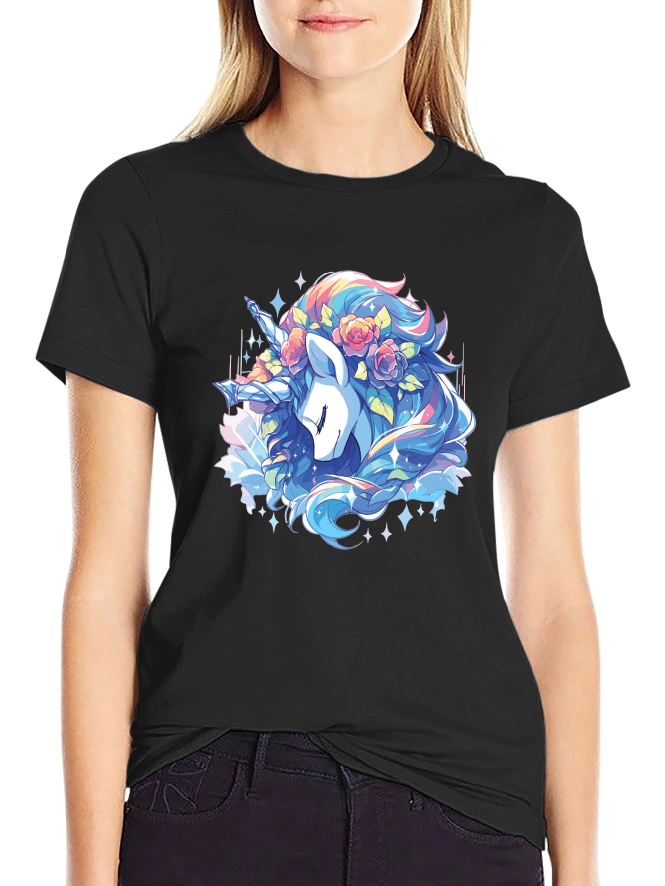 Unicorn Floral T-Shirt - Black