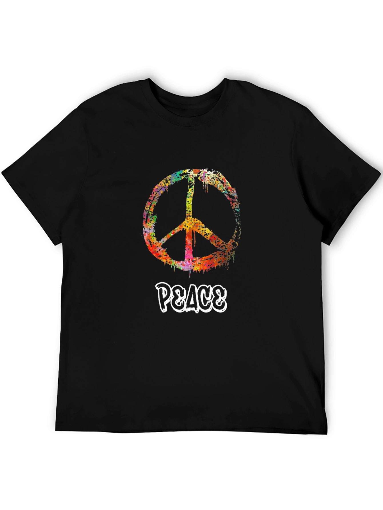 Peace Sign Graphic Tee - Black Cotton Casual T-Shirt