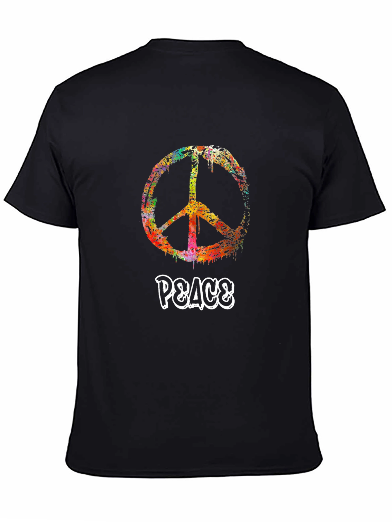 Peace Sign Graphic Tee - Black Cotton Casual T-Shirt