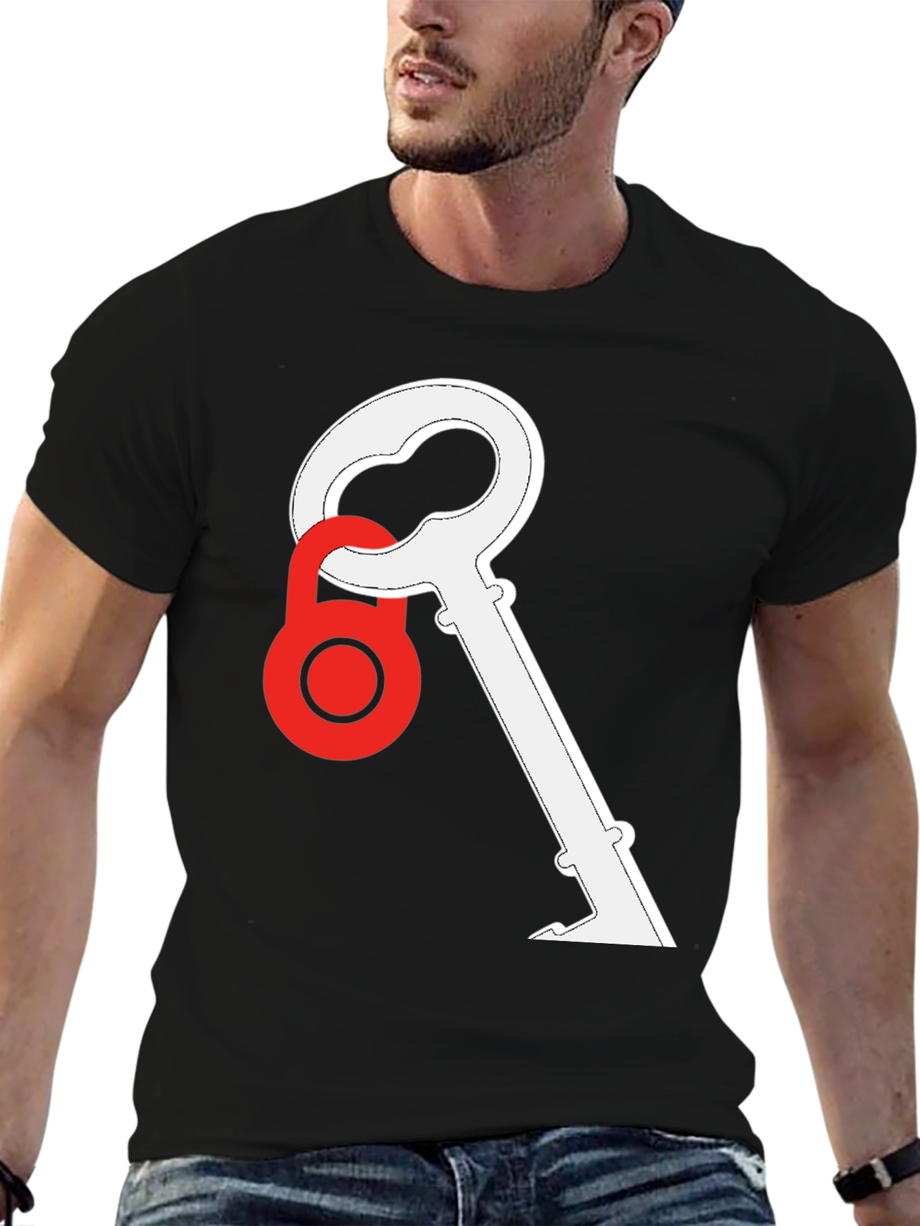 Key and Lock Graphic Tee - Stylish Black T-Shirt