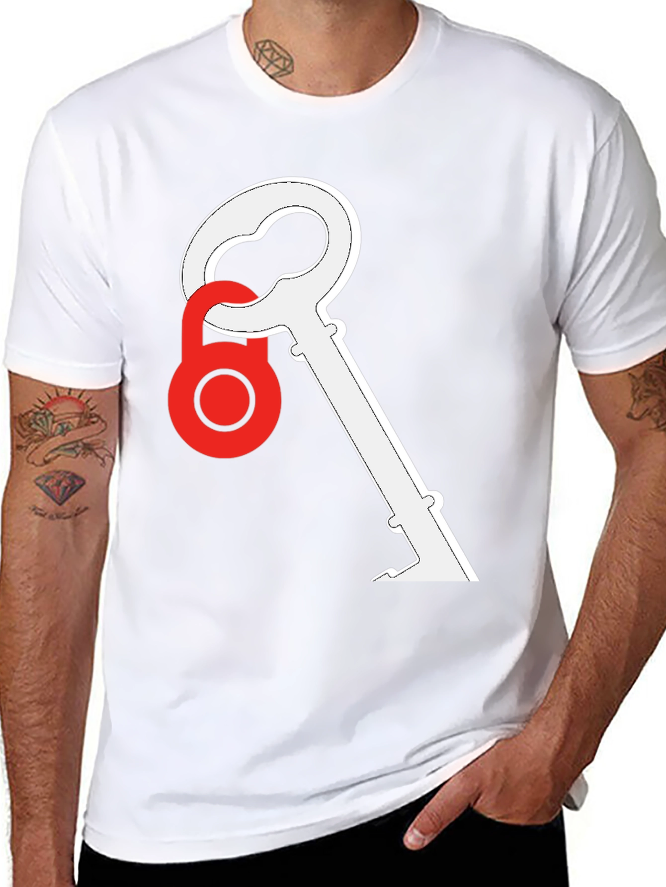 Key and Lock Graphic Tee - Stylish Black T-Shirt