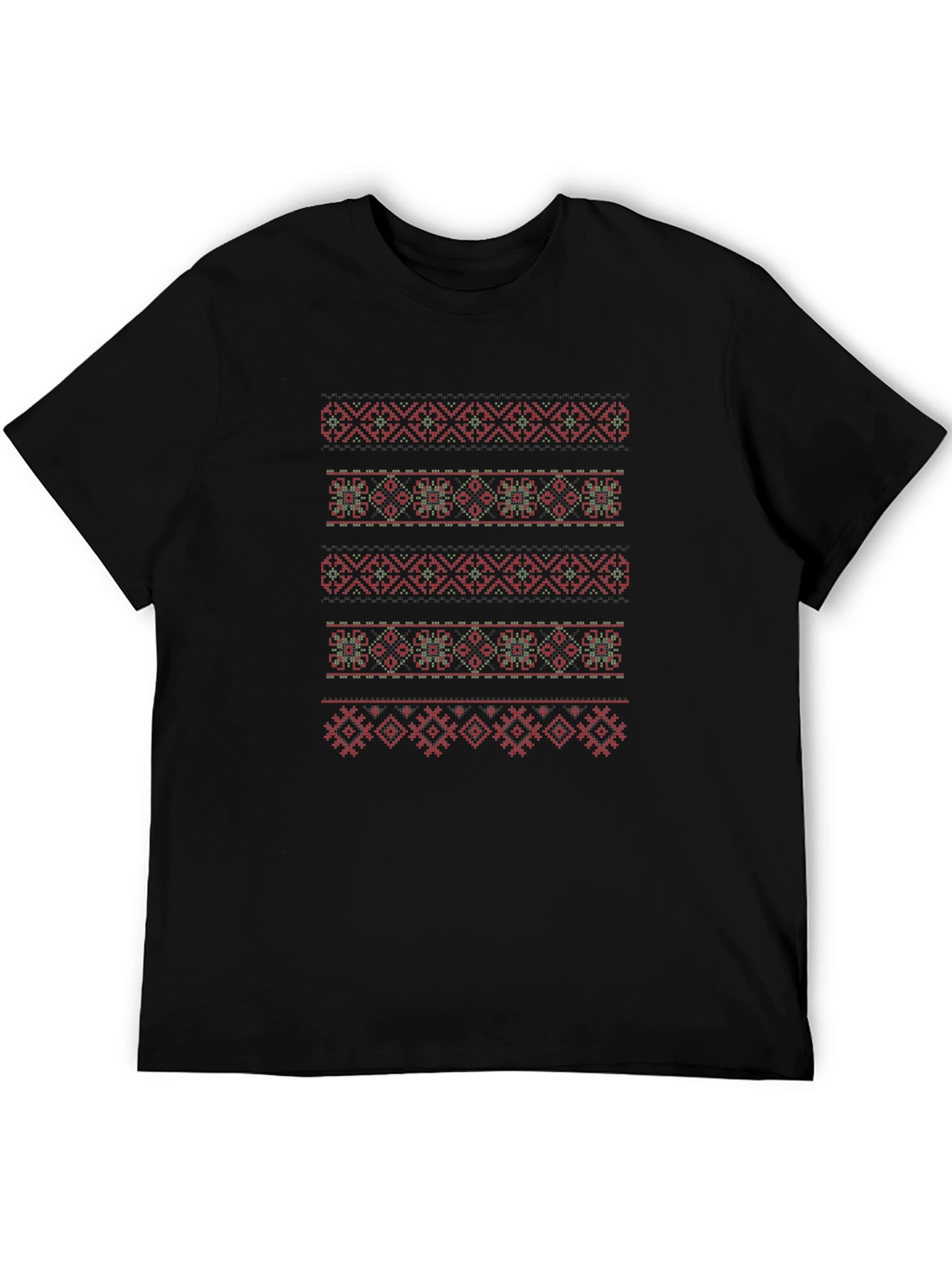 Embroidered Pattern Tee - Black Cotton Blend