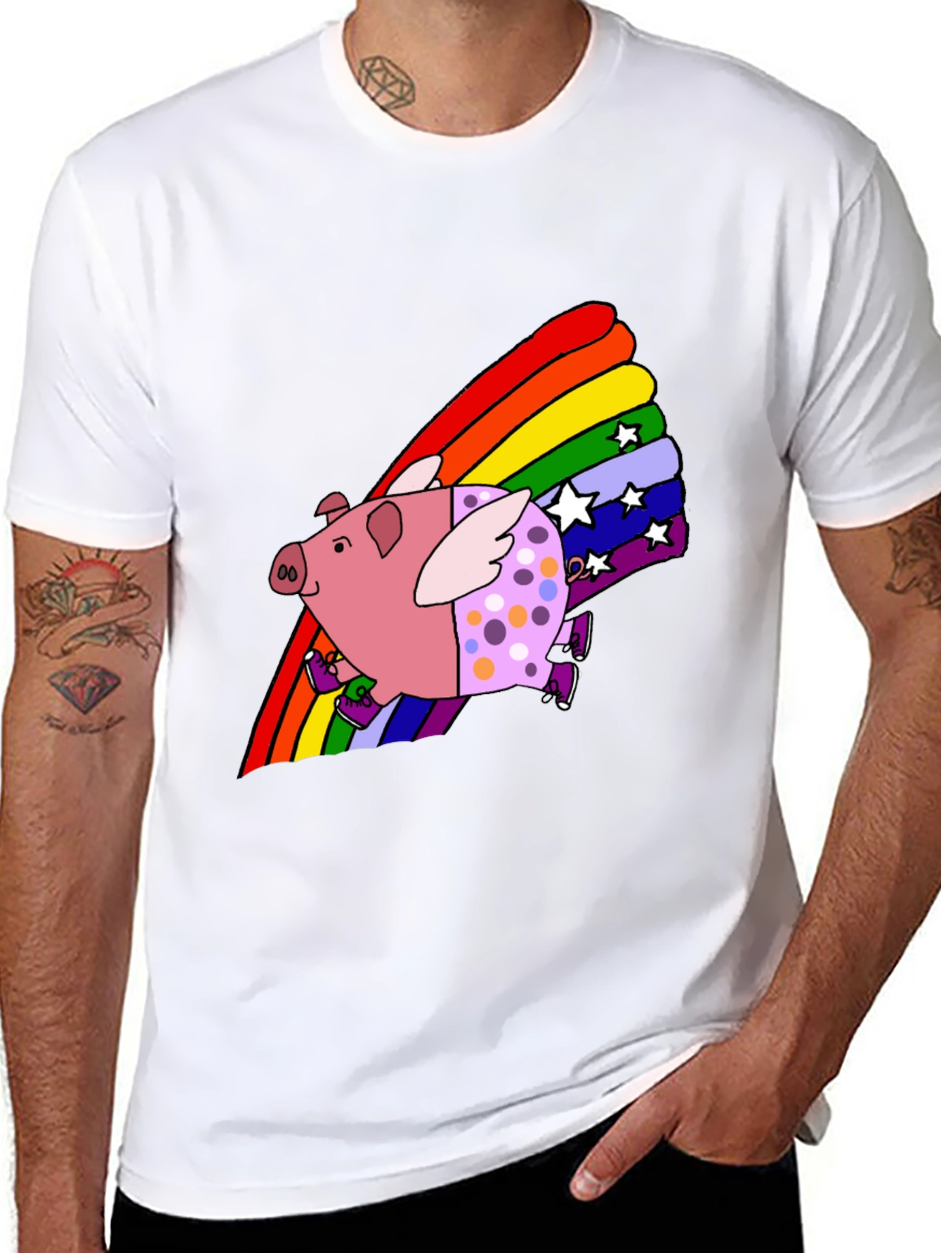 Flying Pig Rainbow T-Shirt - Unique Graphic Tee