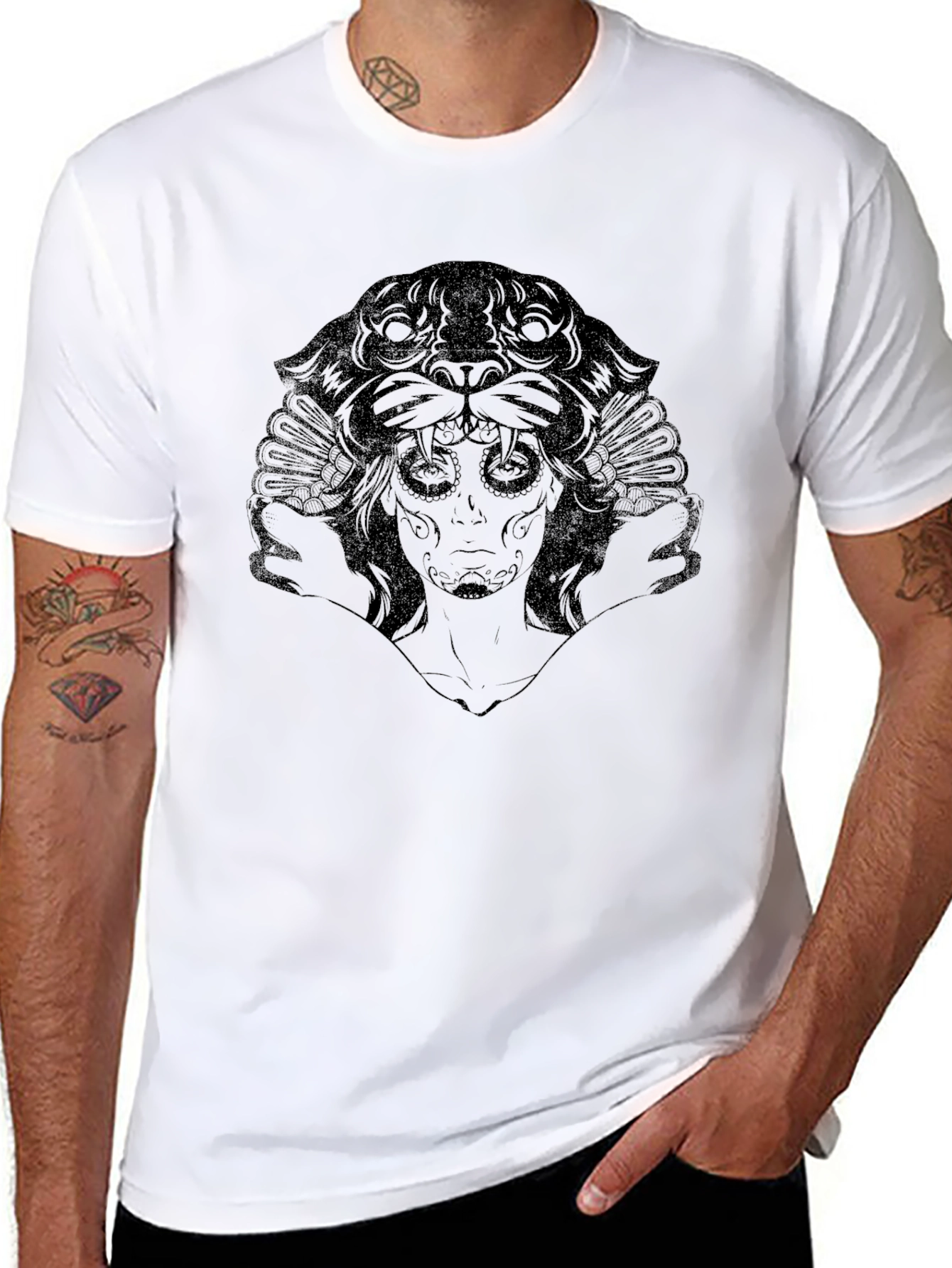 Black Graphic Tee: Panther Queen Design