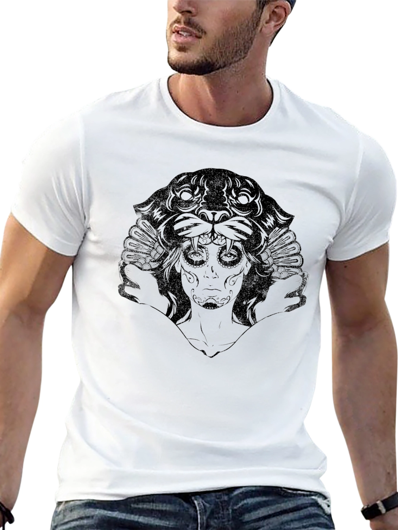 Black Graphic Tee: Panther Queen Design