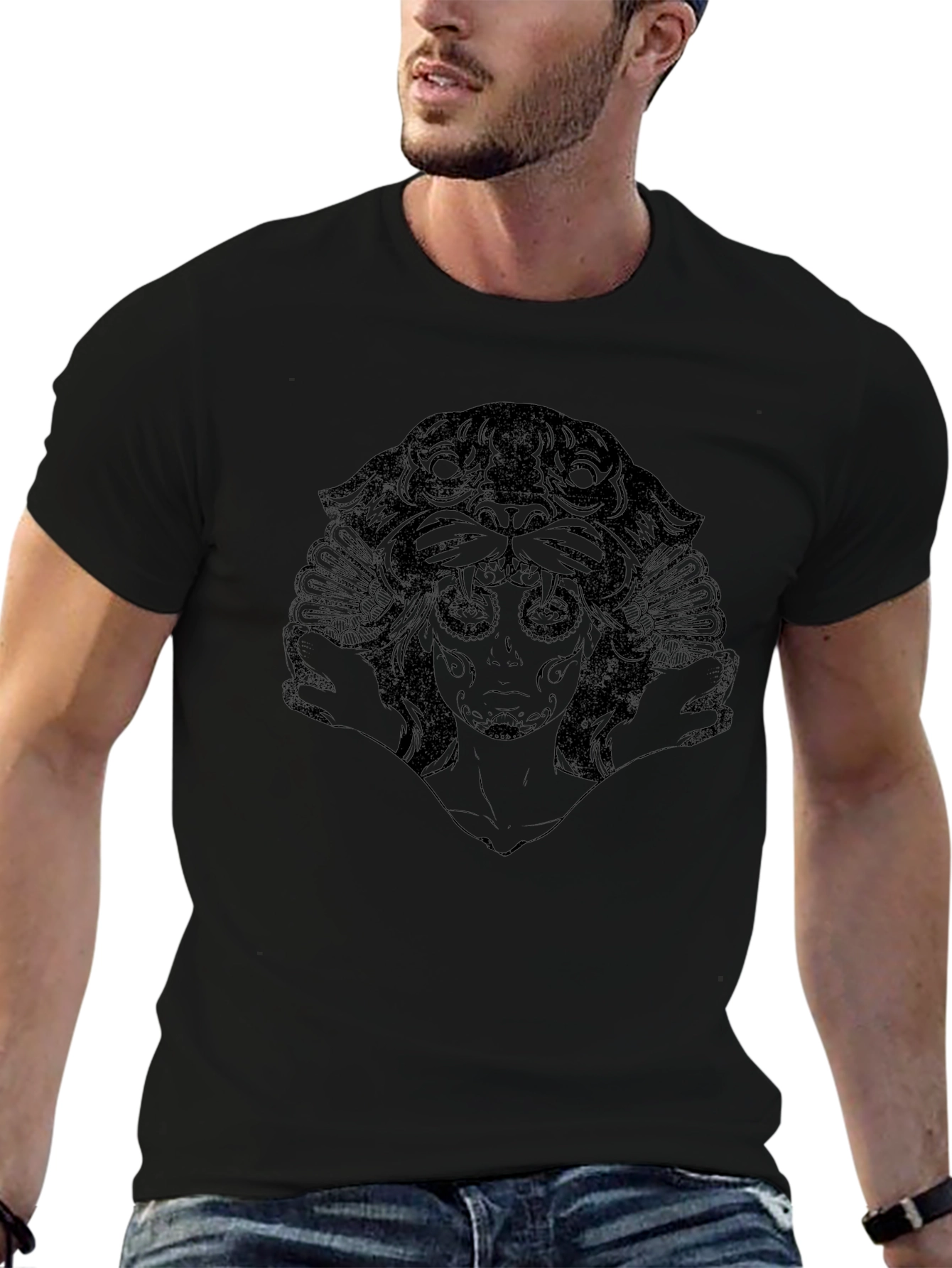 Black Graphic Tee: Panther Queen Design