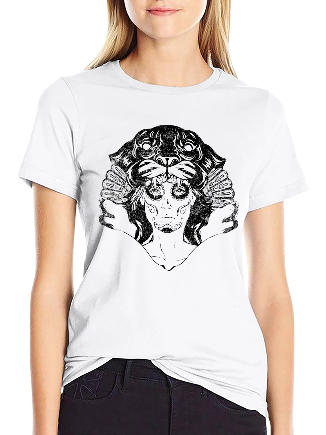 Black Graphic Tee: Panther Queen Design