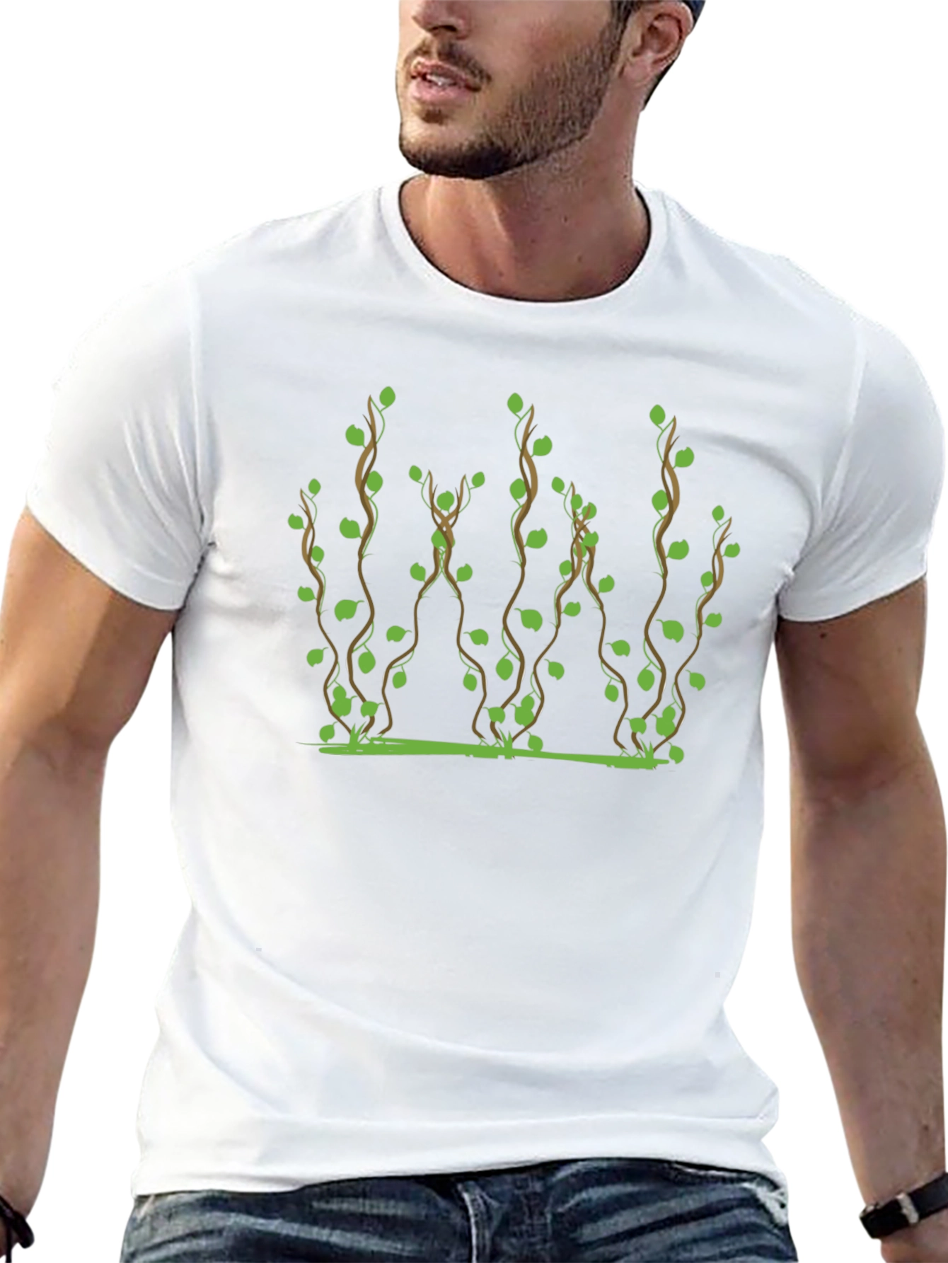 Vine Print Black T-Shirt - Nature Inspired Tee