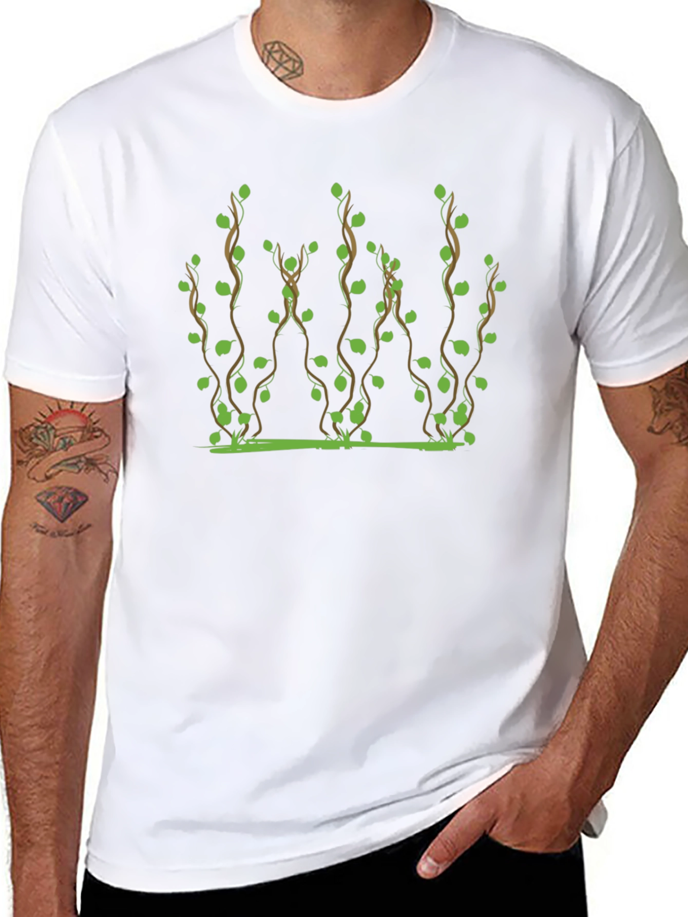 Vine Print Black T-Shirt - Nature Inspired Tee