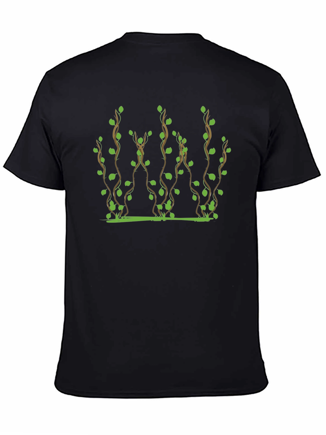 Vine Print Black T-Shirt - Nature Inspired Tee