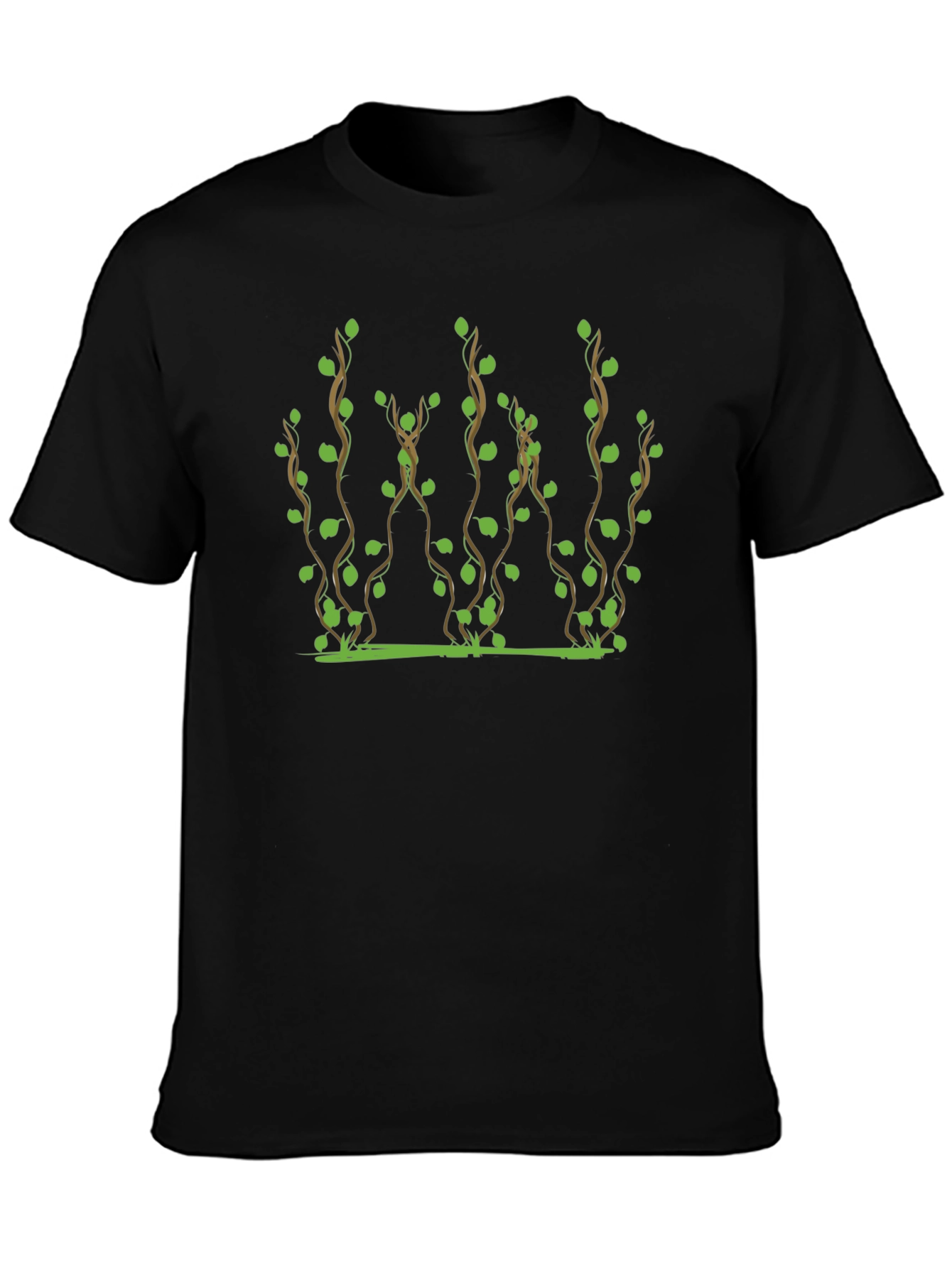 Vine Print Black T-Shirt - Nature Inspired Tee
