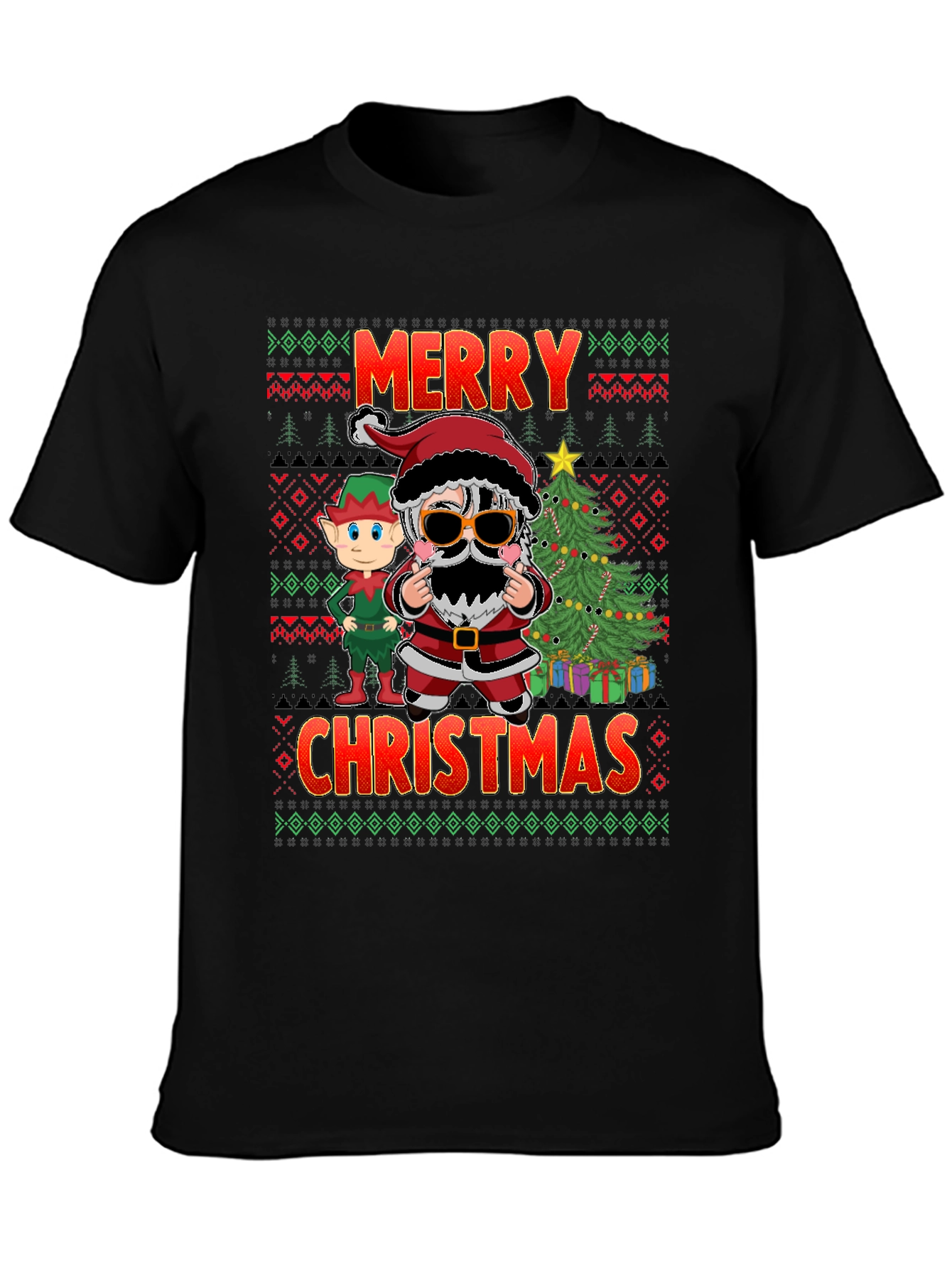 Merry Christmas Santa & Elf Graphic Tee