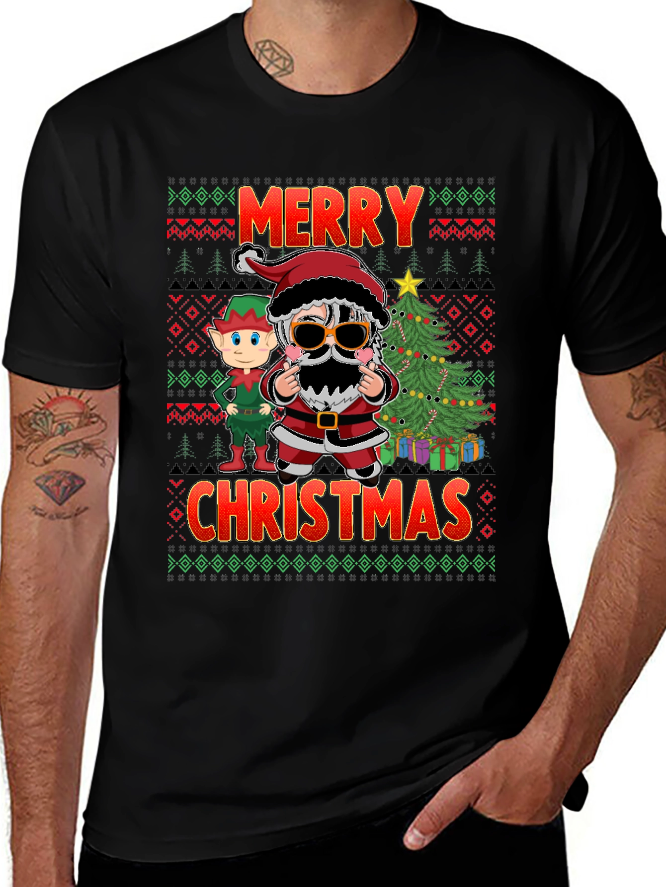 Merry Christmas Santa & Elf Graphic Tee