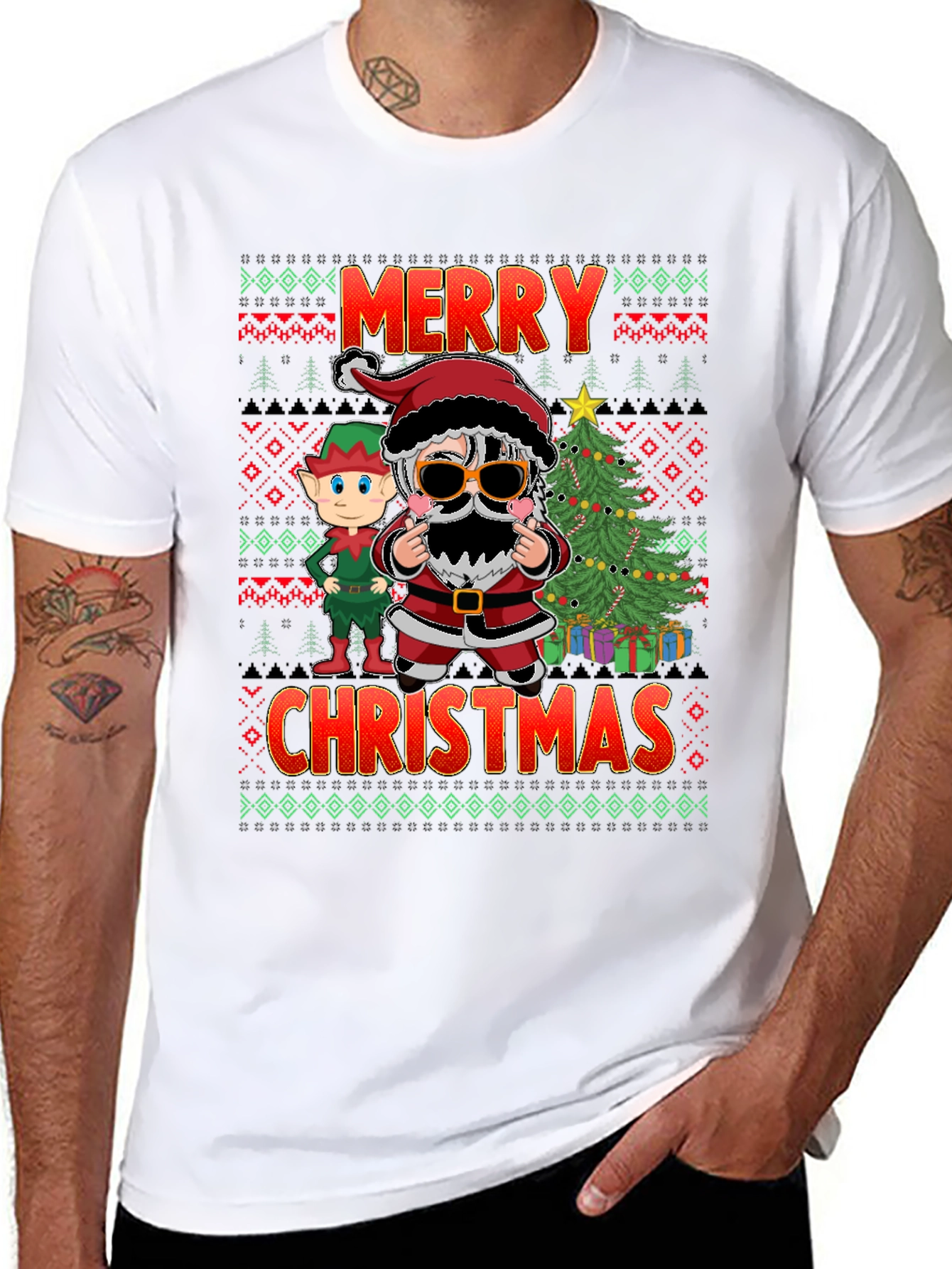 Merry Christmas Santa & Elf Graphic Tee