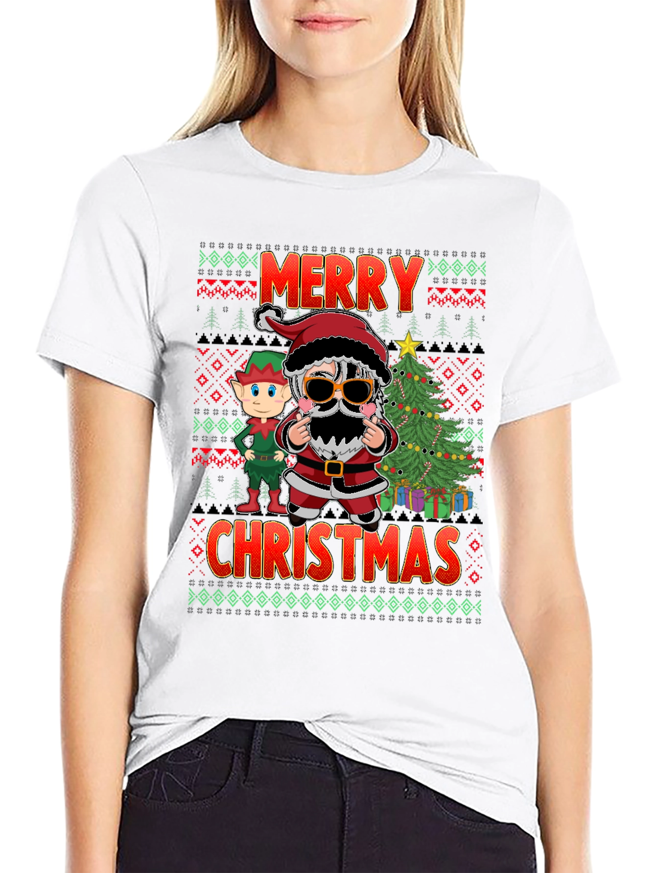 Merry Christmas Santa & Elf Graphic Tee