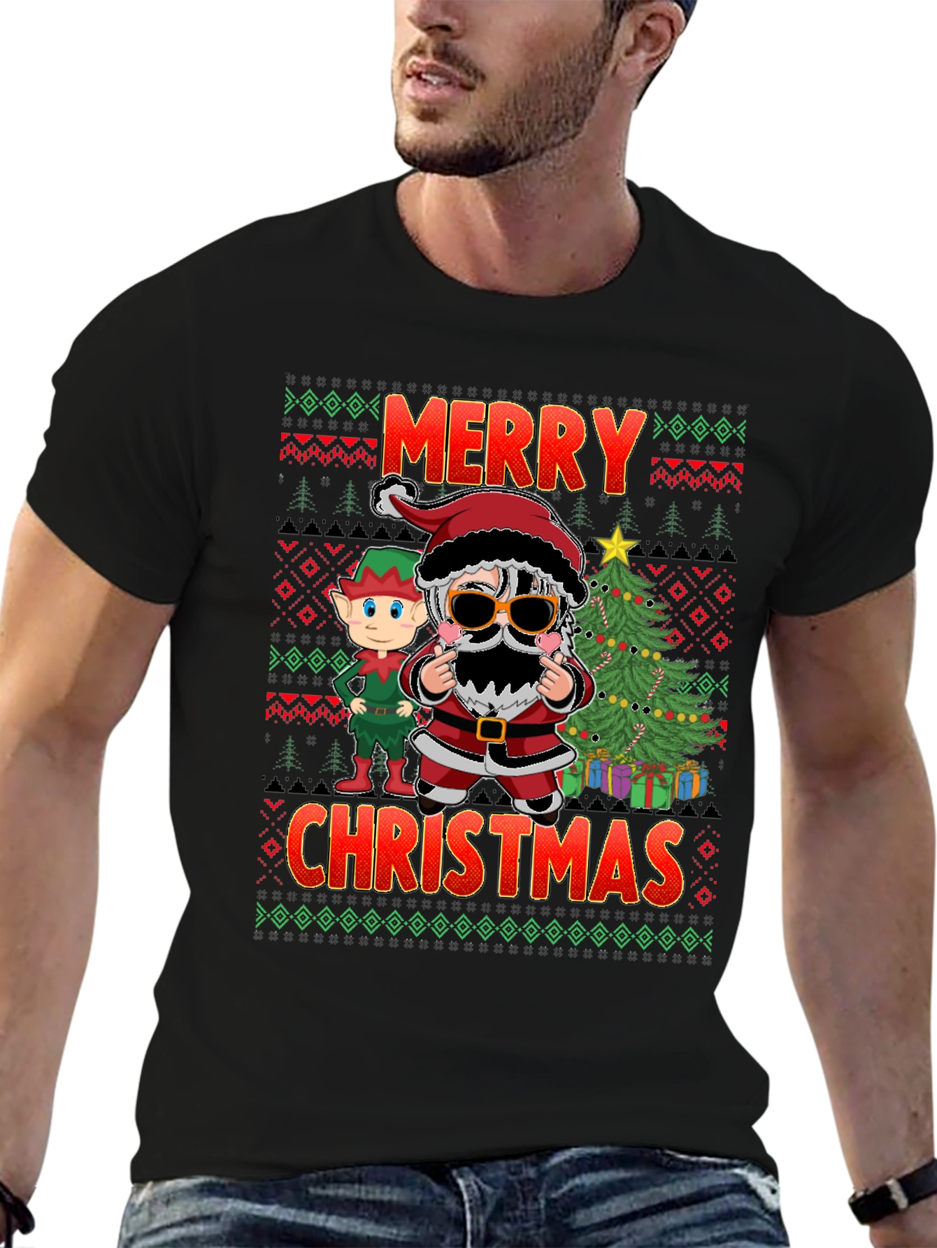 Merry Christmas Santa & Elf Graphic Tee