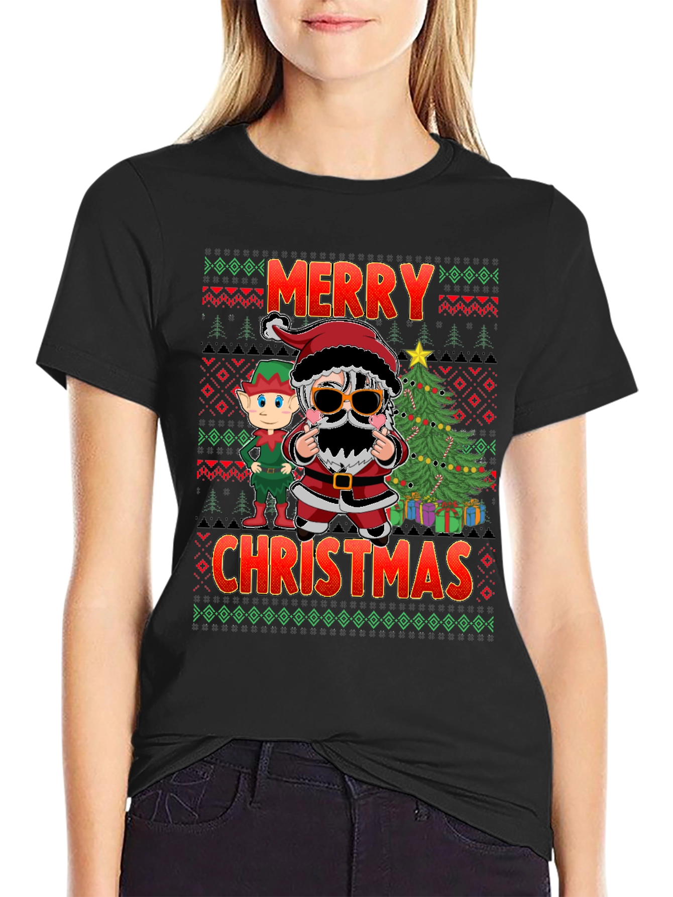 Merry Christmas Santa & Elf Graphic Tee