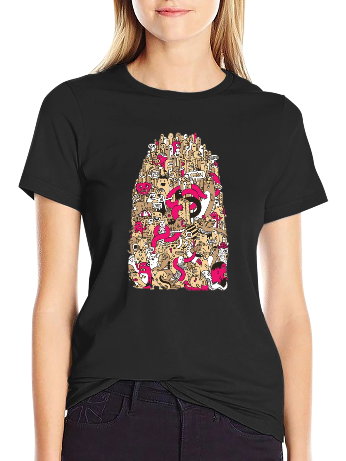 Doodle Art Graphic Print Black T-Shirt