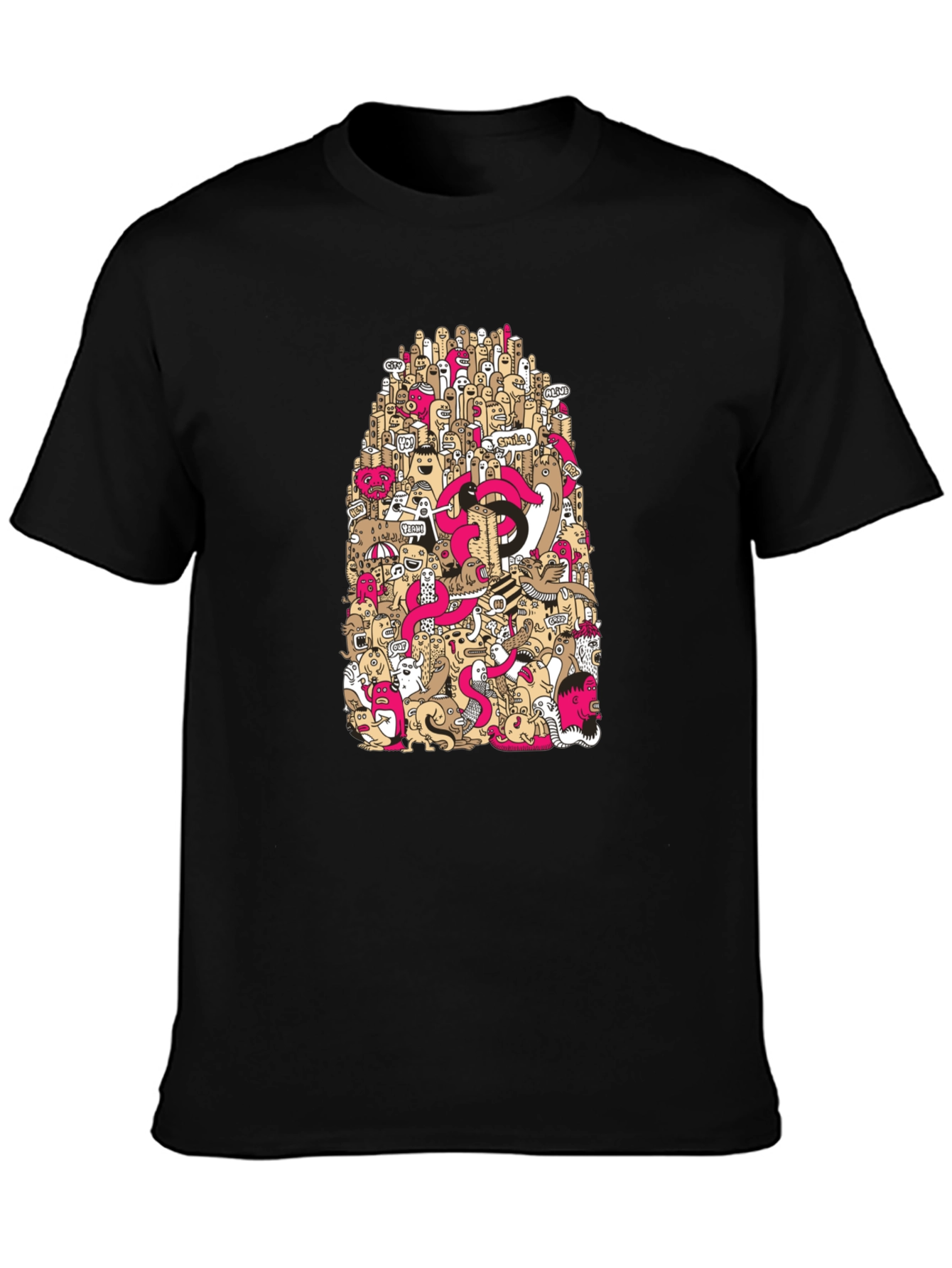 Doodle Art Graphic Print Black T-Shirt
