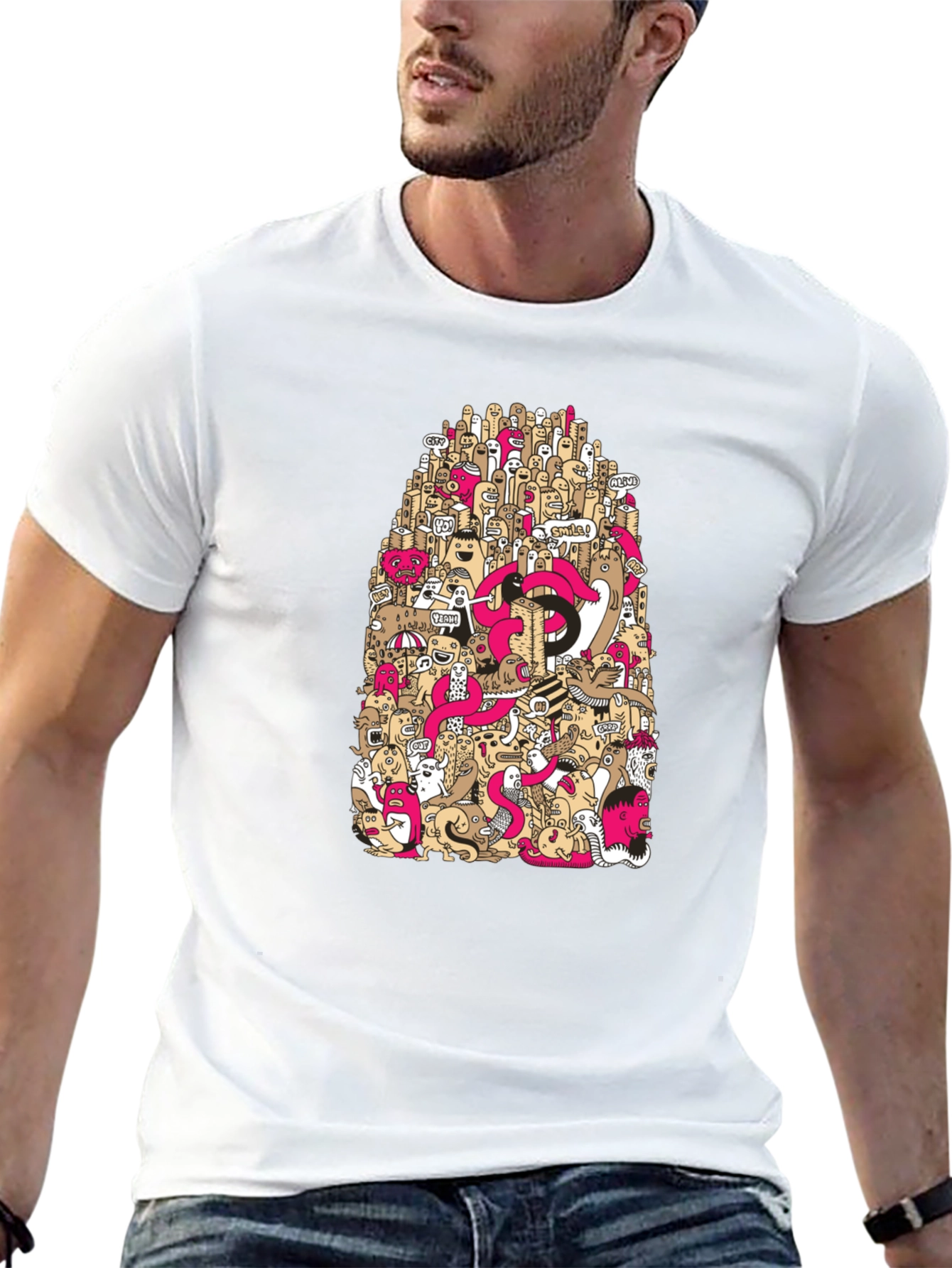 Doodle Art Graphic Print Black T-Shirt