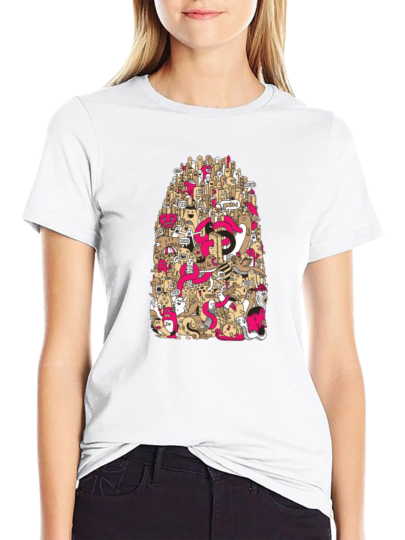 Doodle Art Graphic Print Black T-Shirt