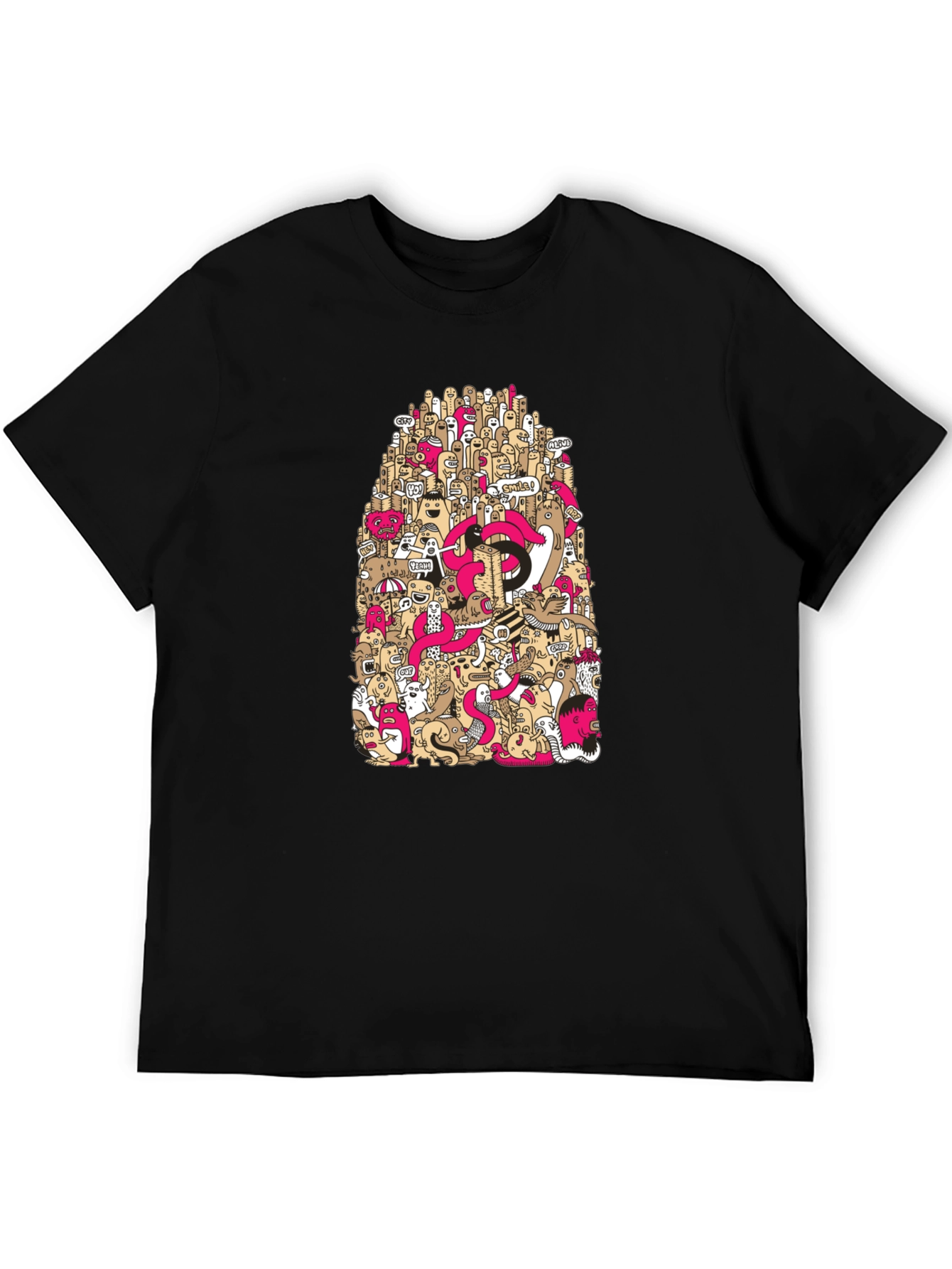 Doodle Art Graphic Print Black T-Shirt