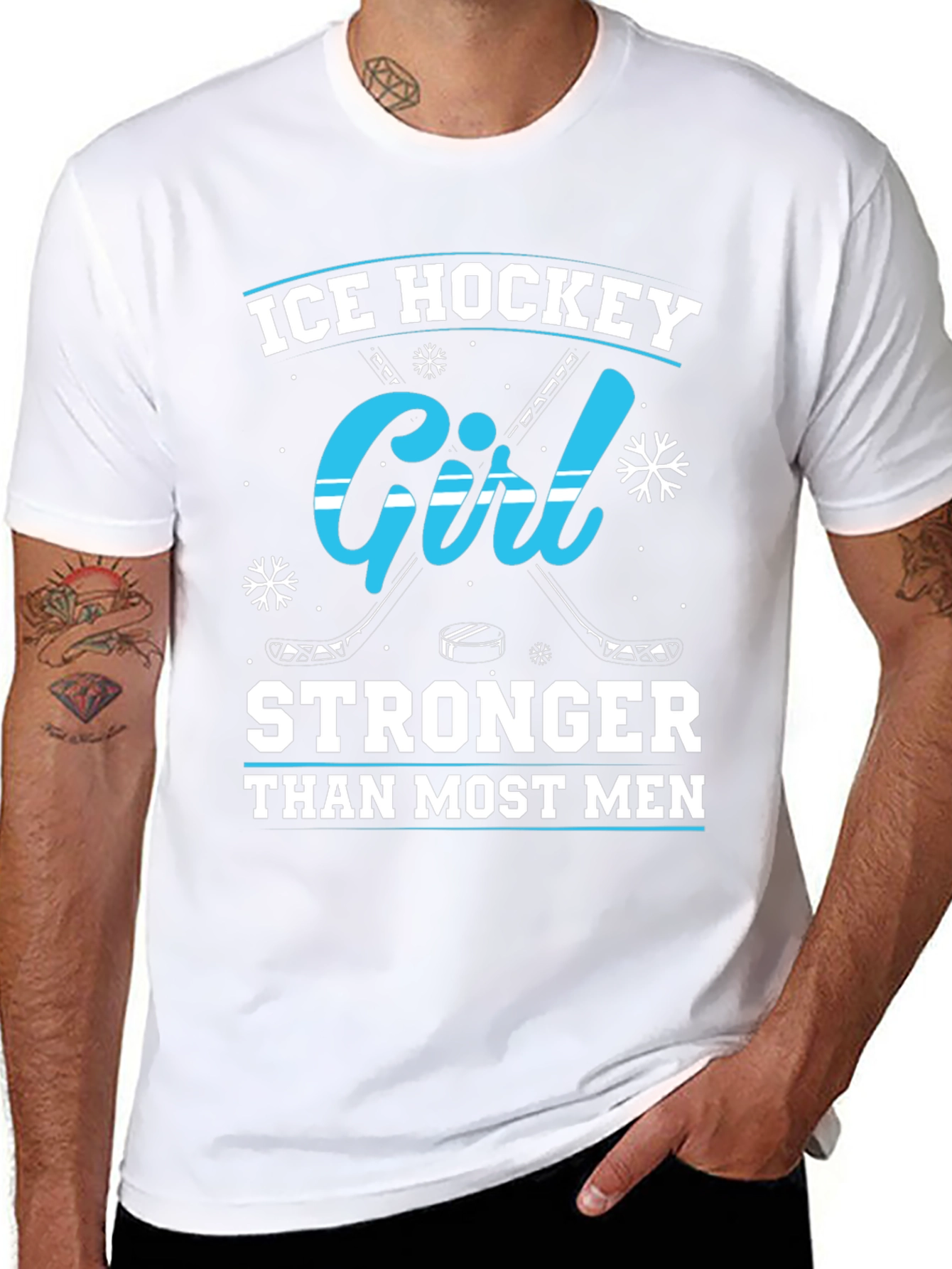 Ice Hockey Girl Stronger Than Most Men Black T-Shirt