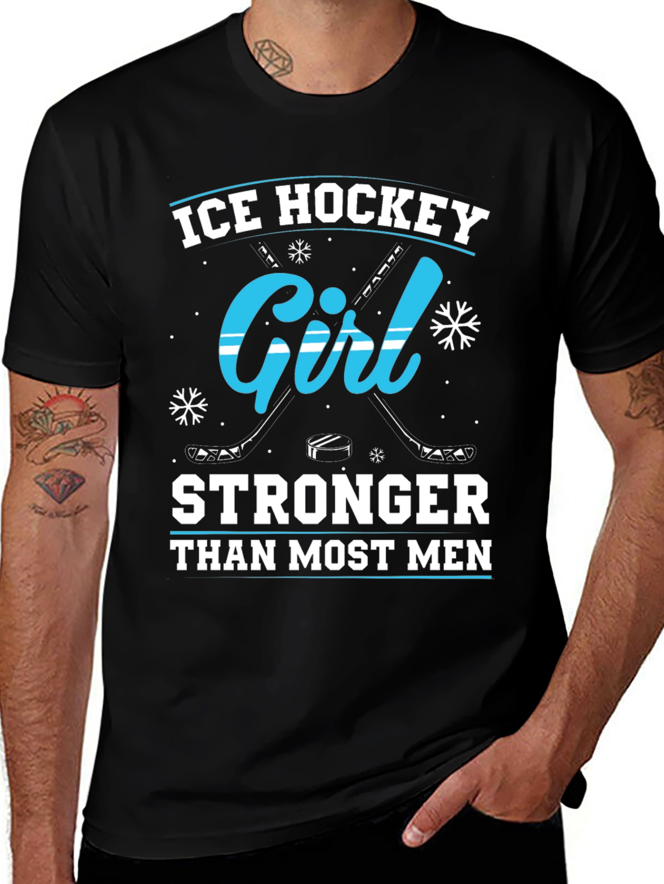 Ice Hockey Girl Stronger Than Most Men Black T-Shirt