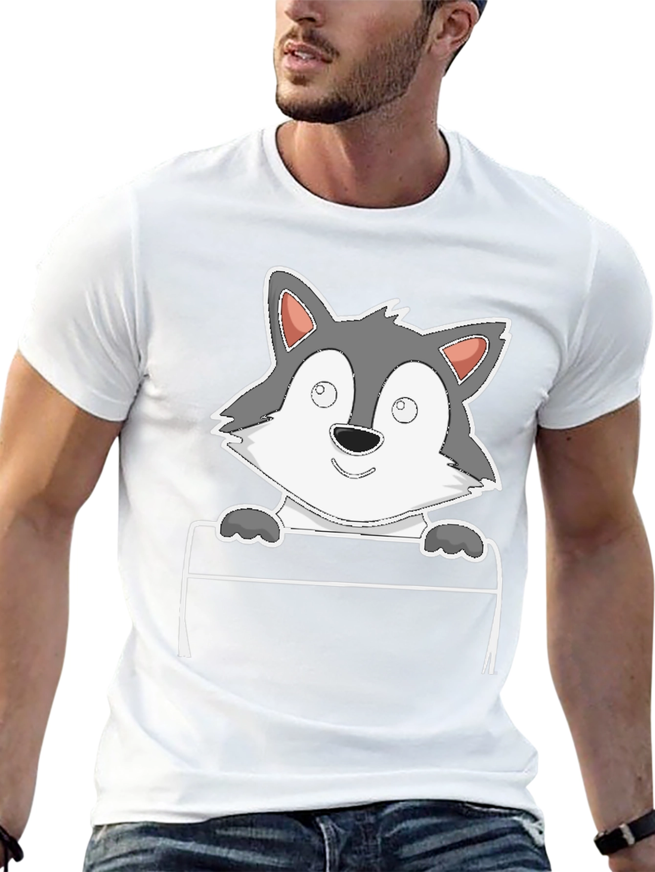 Cartoon Wolf Graphic Tee - Black
