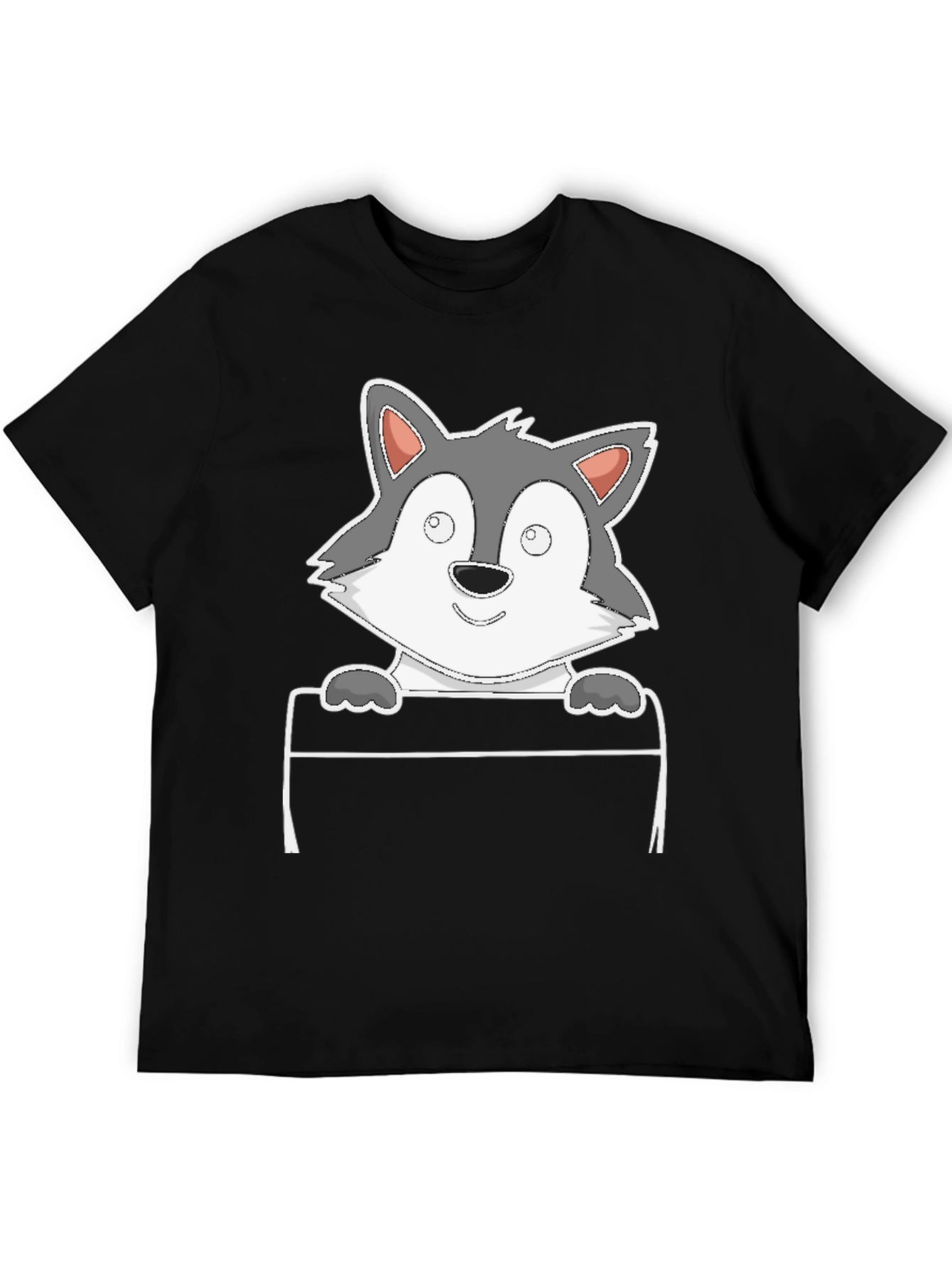Cartoon Wolf Graphic Tee - Black