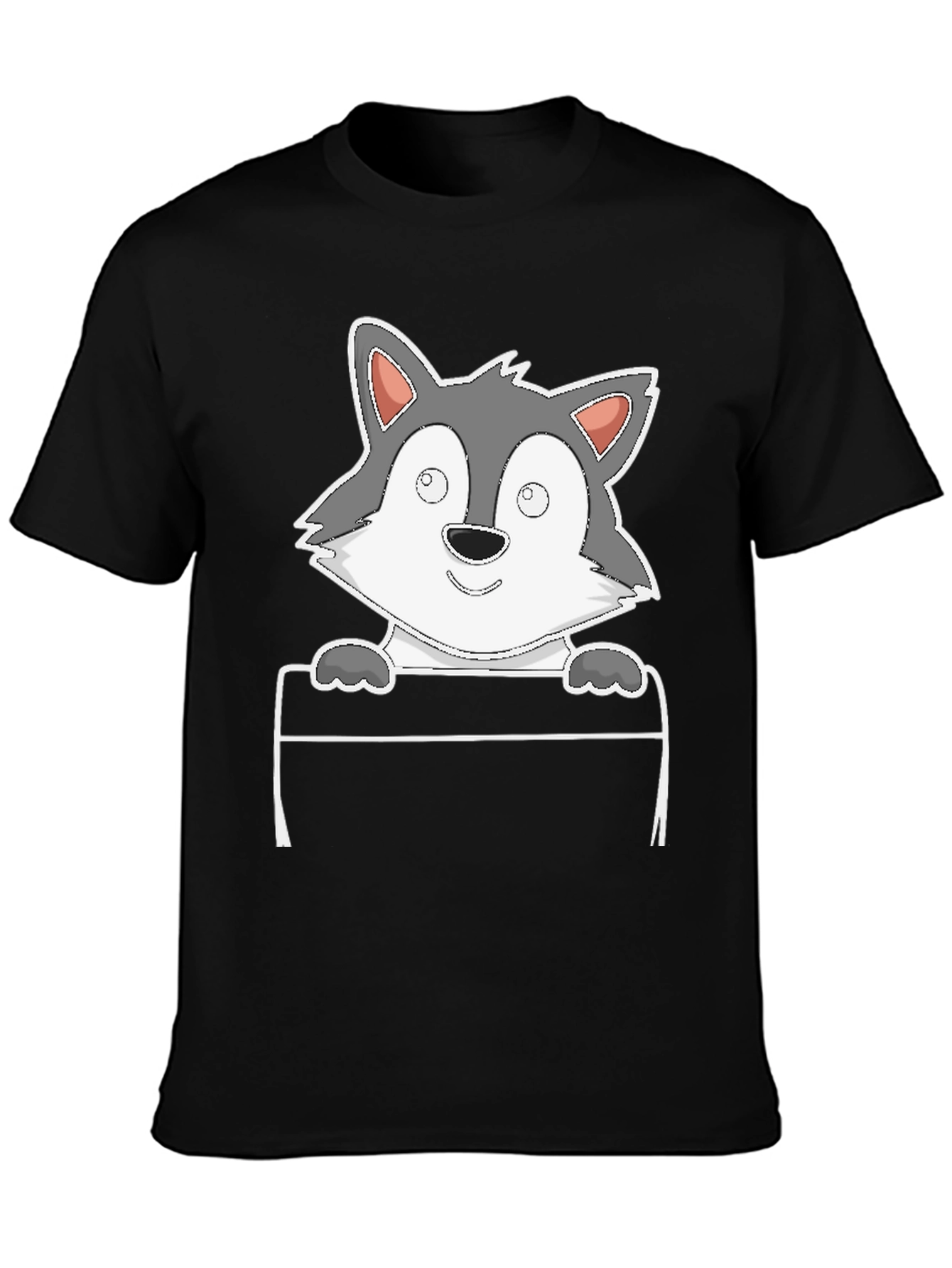 Cartoon Wolf Graphic Tee - Black