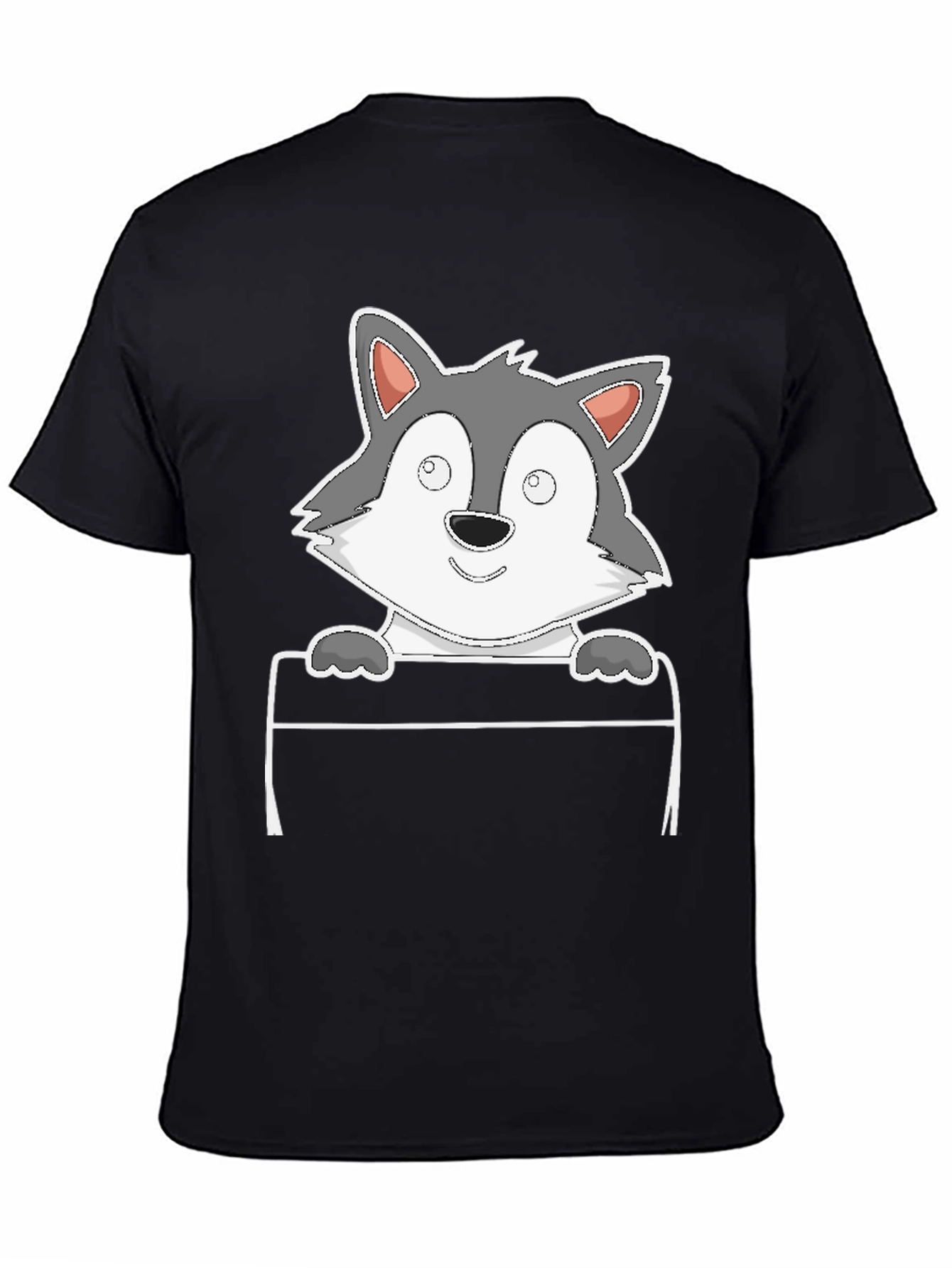 Cartoon Wolf Graphic Tee - Black