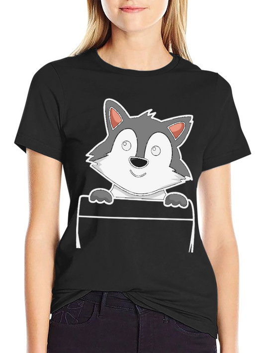 Cartoon Wolf Graphic Tee - Black