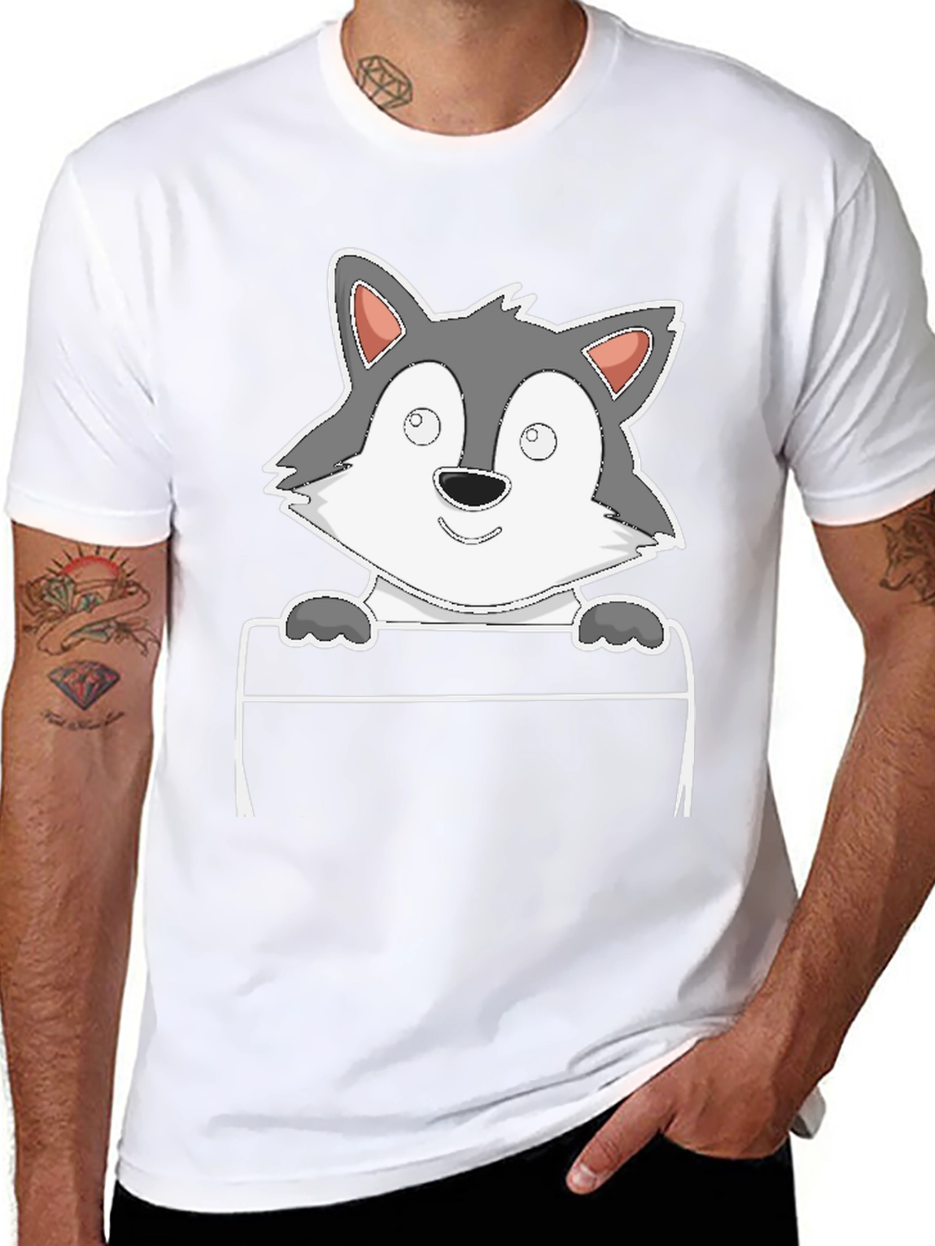 Cartoon Wolf Graphic Tee - Black