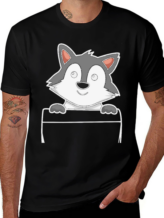 Cartoon Wolf Graphic Tee - Black