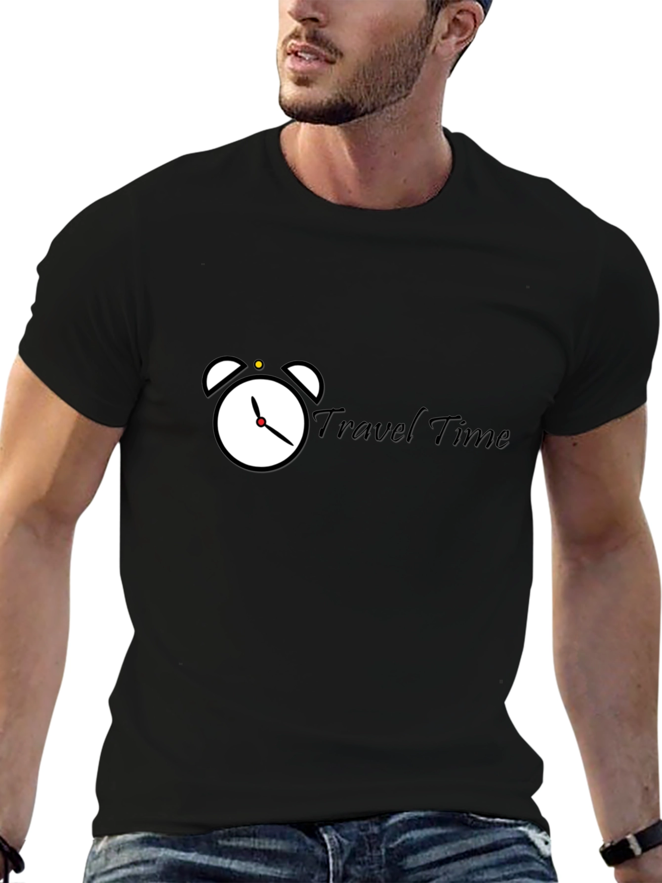 Travel Time Graphic T-Shirt - Stylish Black Tee