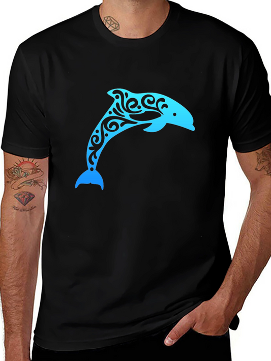 Stylish Dolphin Graphic Black T-Shirt