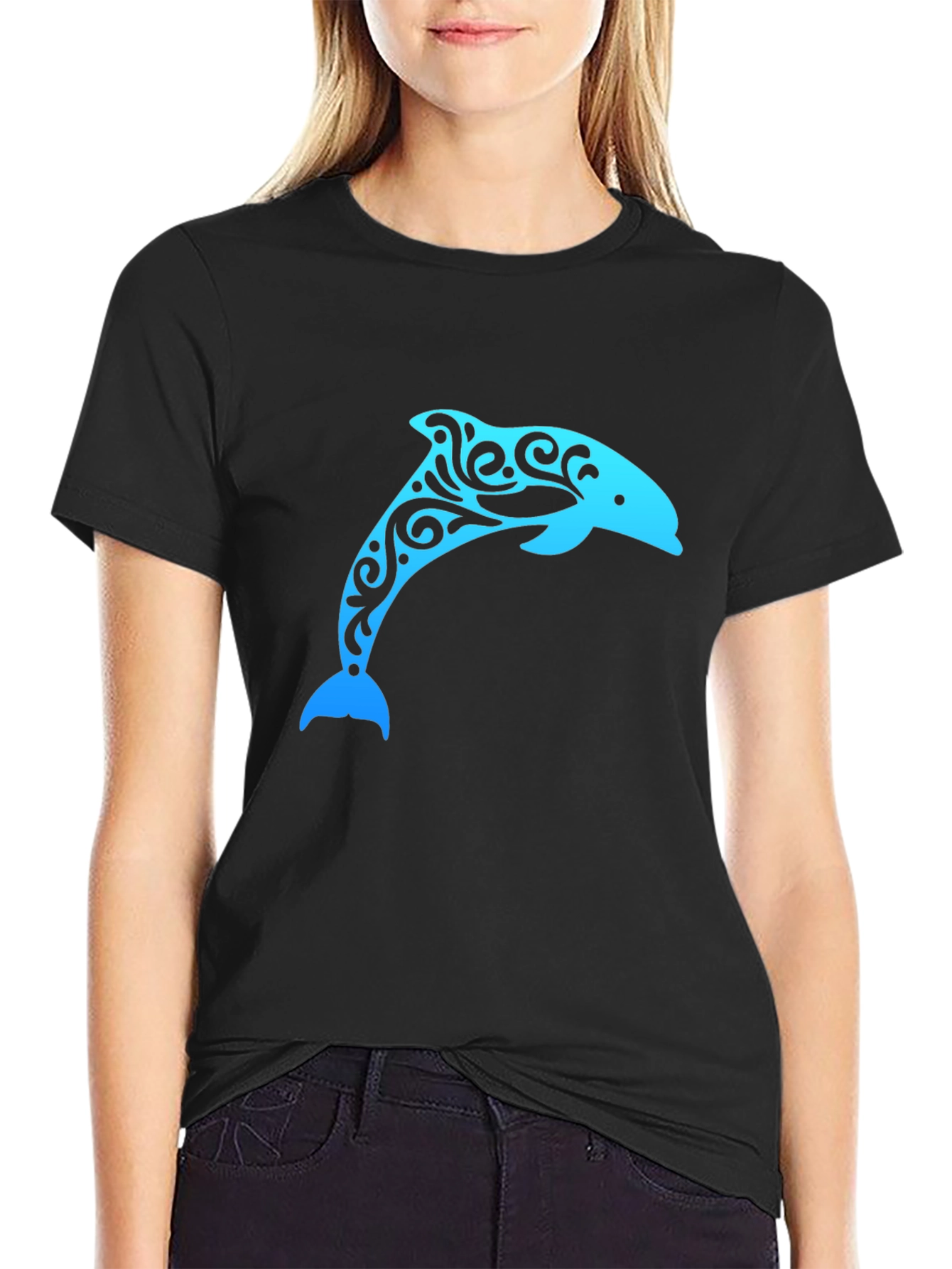 Stylish Dolphin Graphic Black T-Shirt