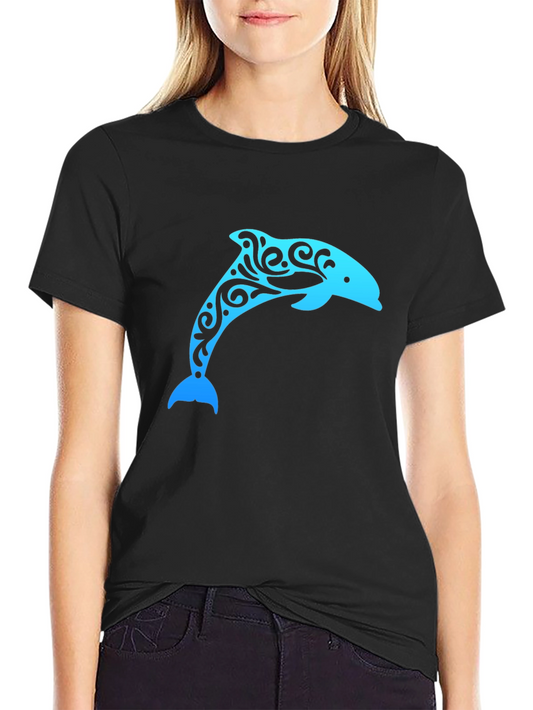 Stylish Dolphin Graphic Black T-Shirt