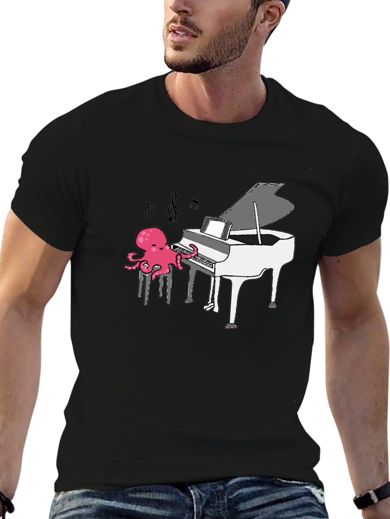 Octopus Piano Player T-Shirt - Black