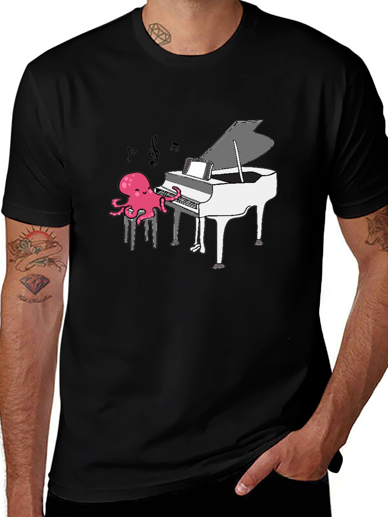 Octopus Piano Player T-Shirt - Black