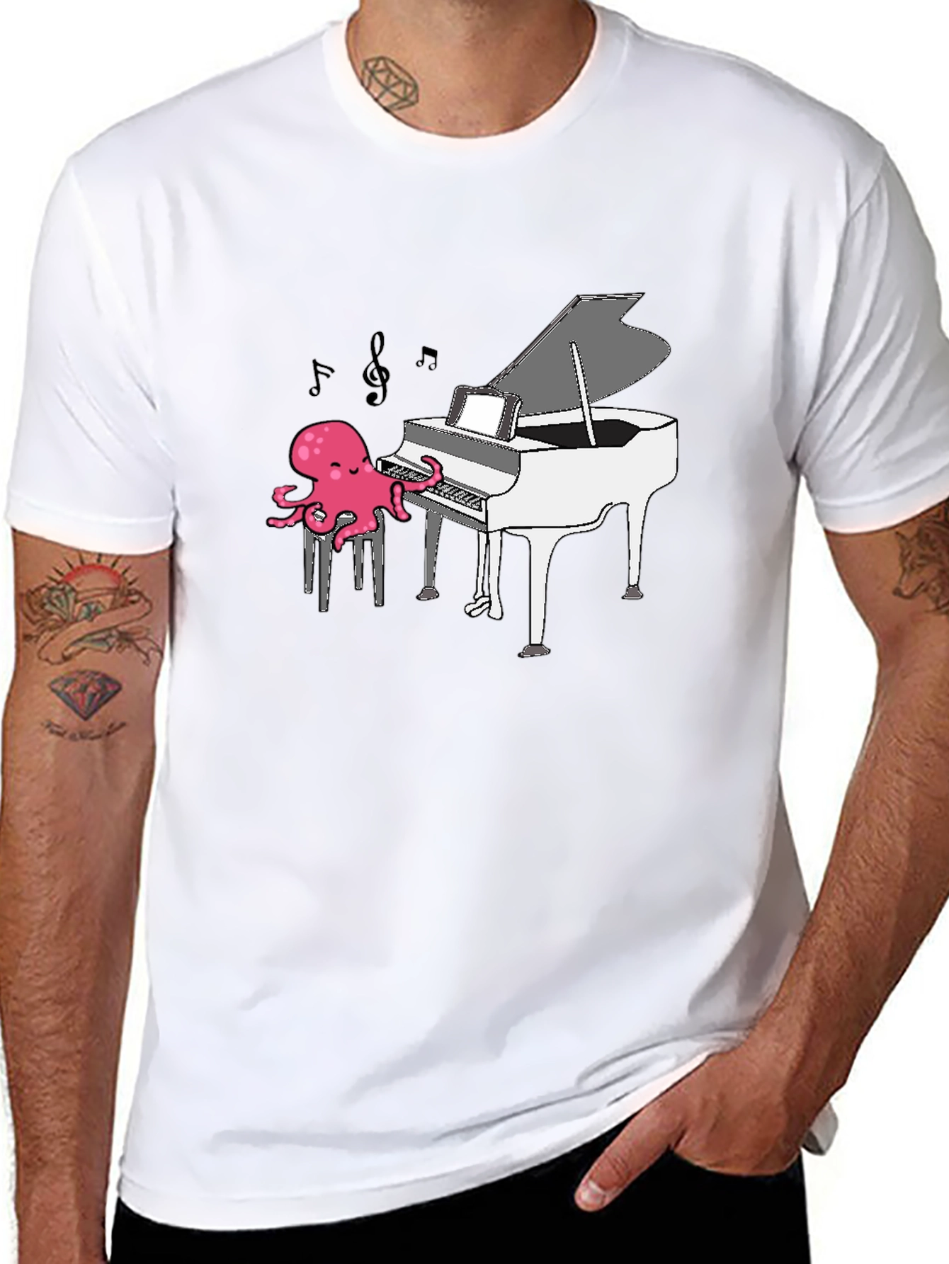 Octopus Piano Player T-Shirt - Black