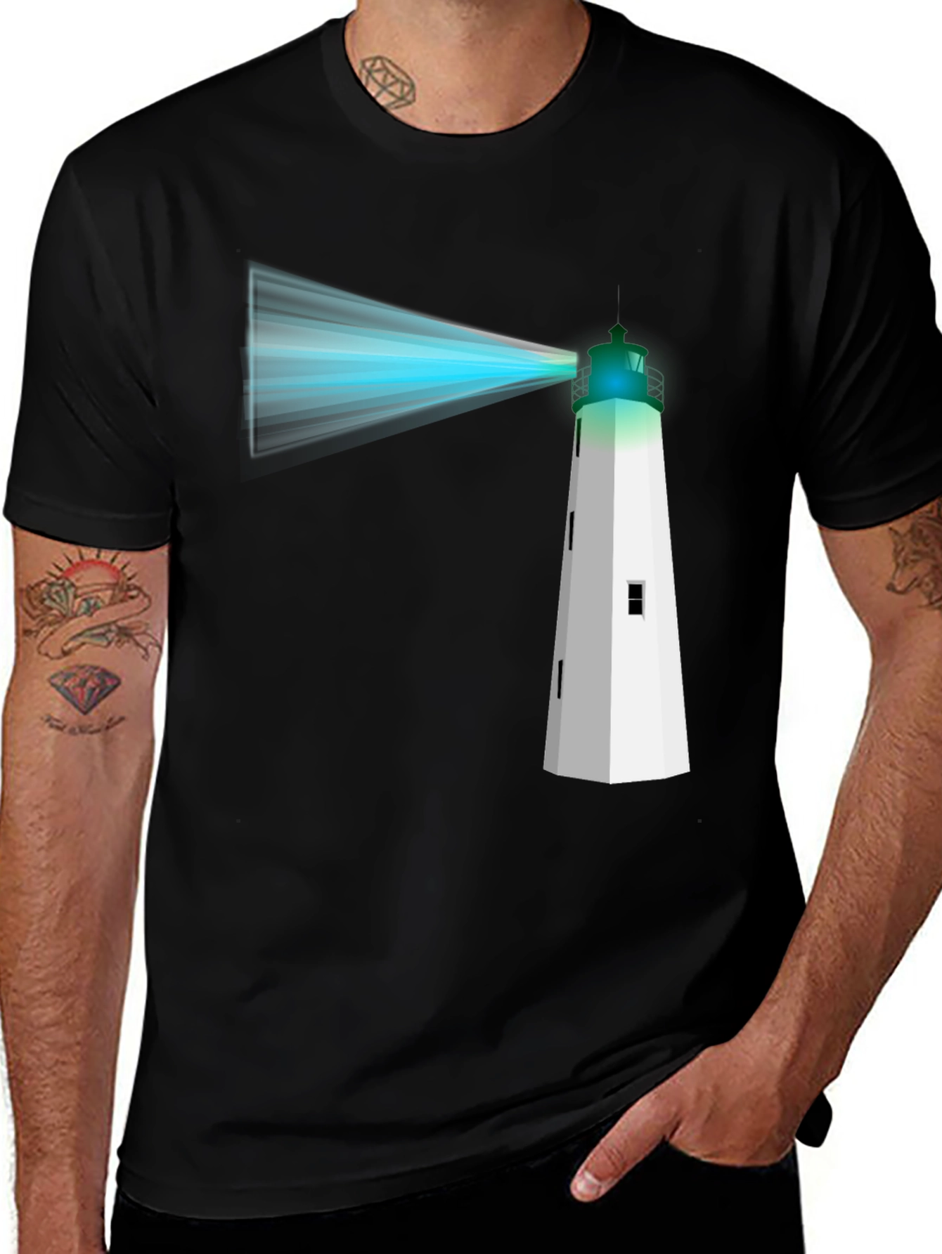 Lighthouse Graphic Tee - Black Cotton T-Shirt