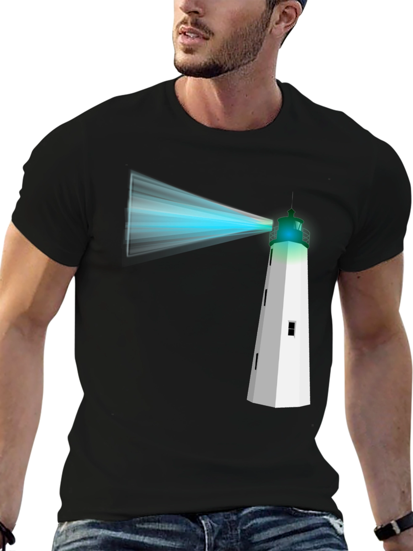 Lighthouse Graphic Tee - Black Cotton T-Shirt