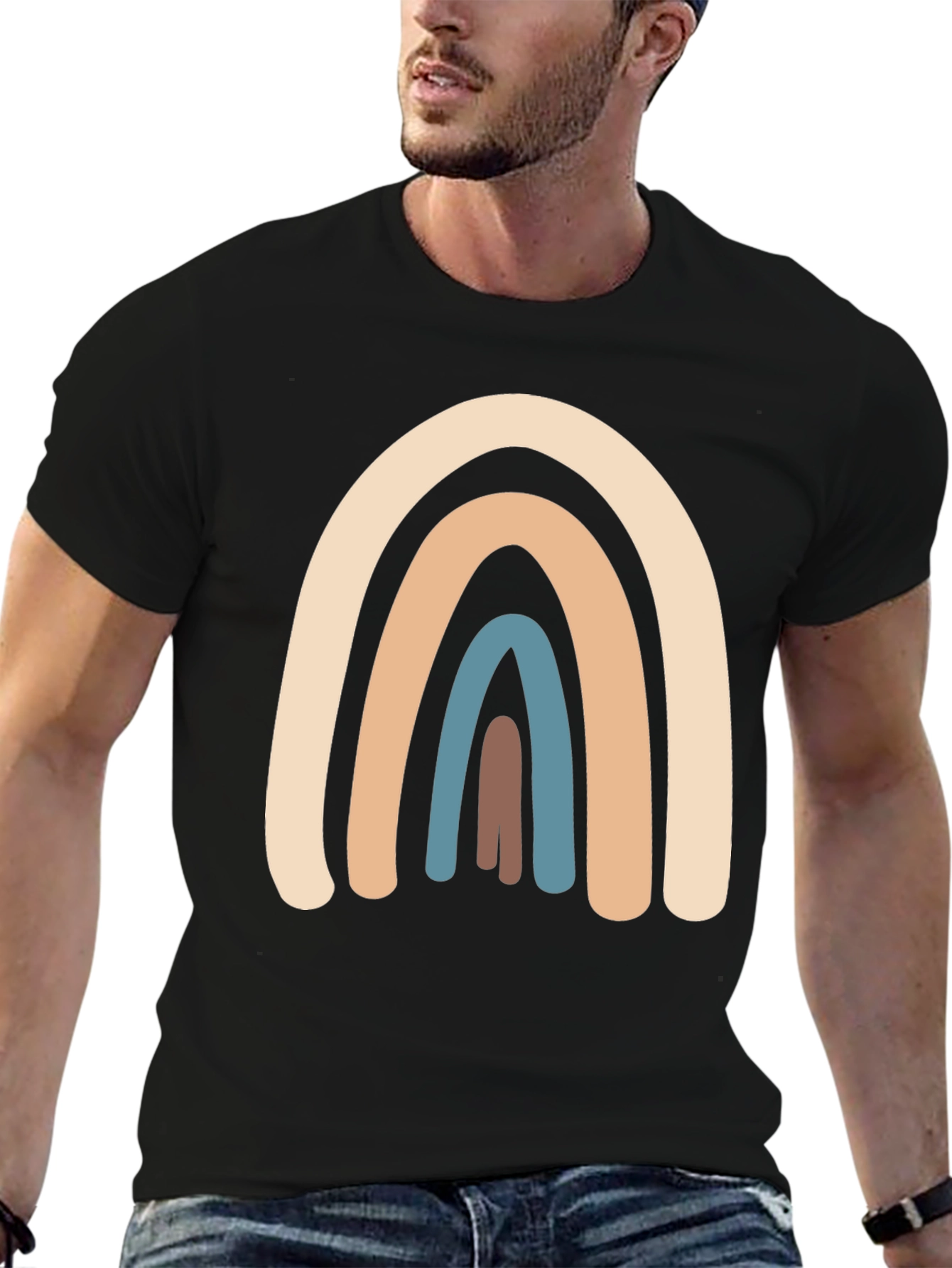 Neutral Rainbow Graphic T-Shirt - Casual Style