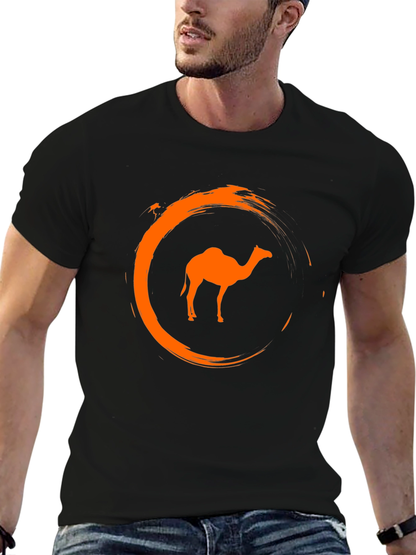 Camel Graphic Tee - Stylish Crew Neck Black T-Shirt