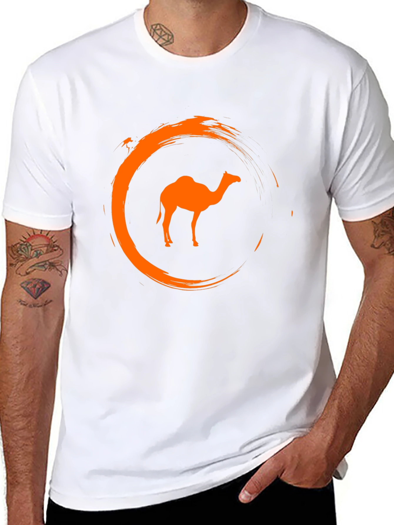 Camel Graphic Tee - Stylish Crew Neck Black T-Shirt