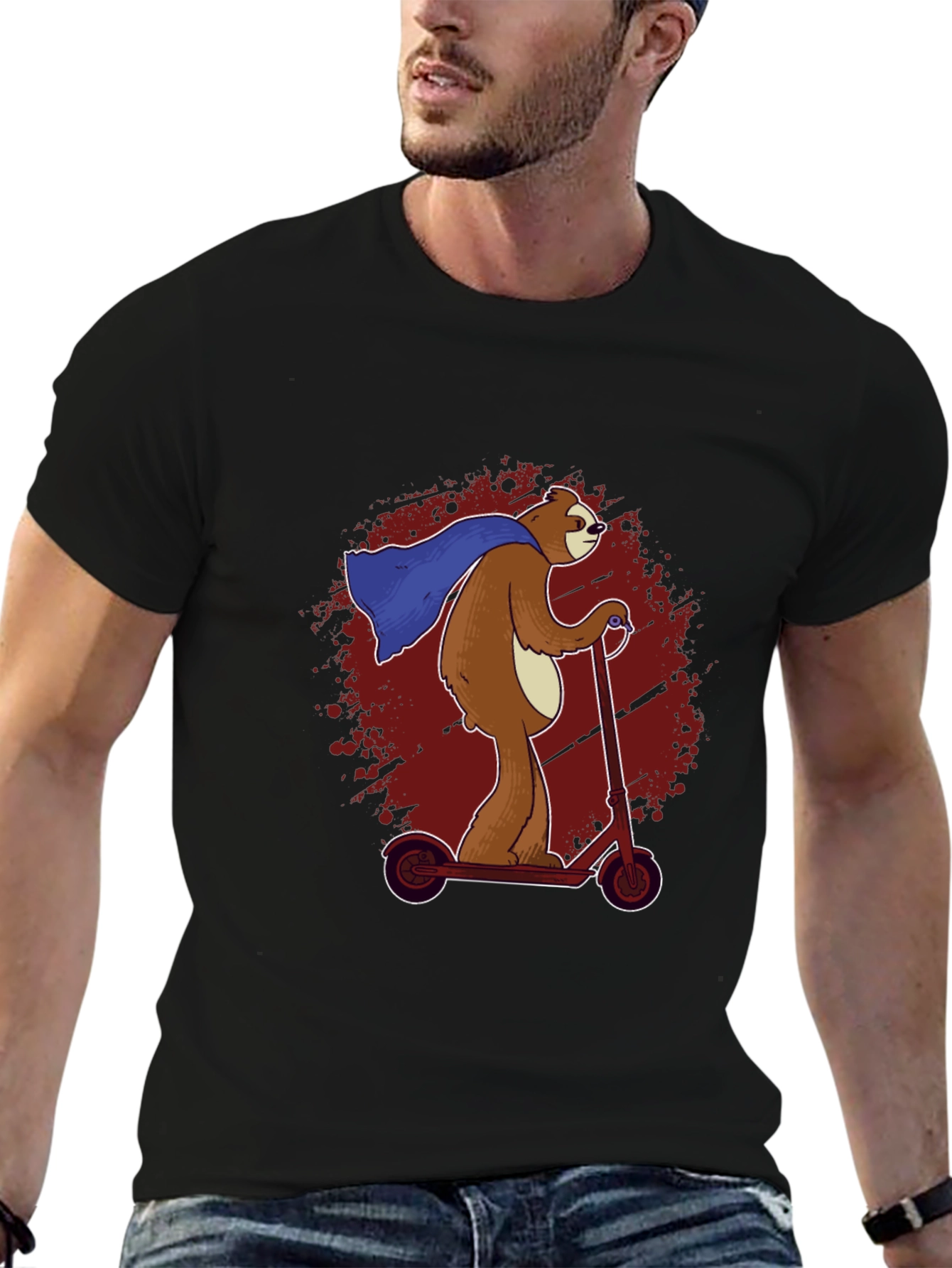 Superhero Sloth Scooter T-Shirt -  Funny Sloth Cape Design
